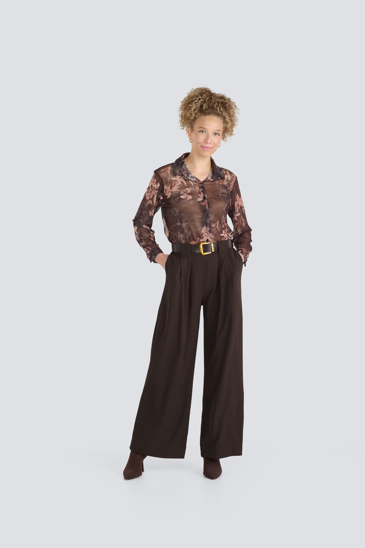 Jessica Laura- Button Front Floral Mesh Blouse
