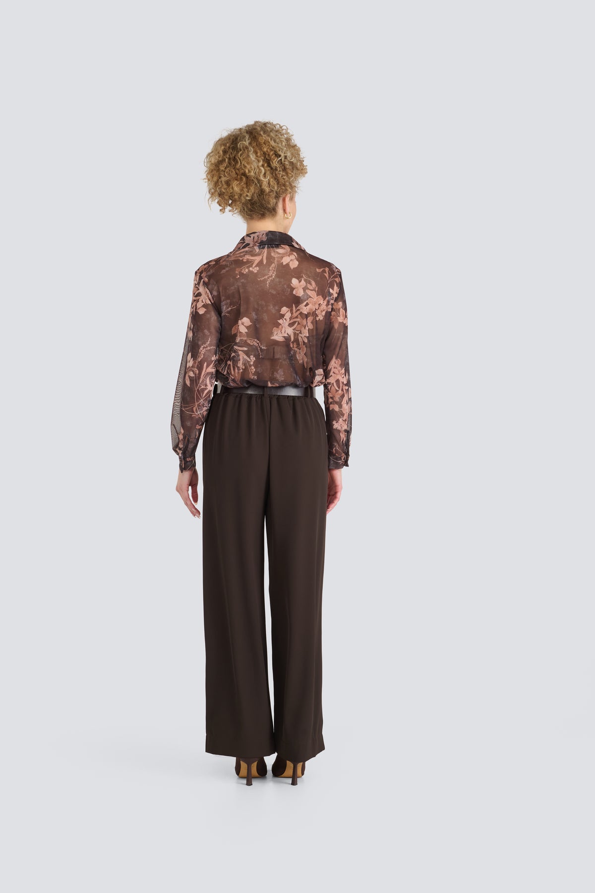Jessica Laura- Button Front Floral Mesh Blouse