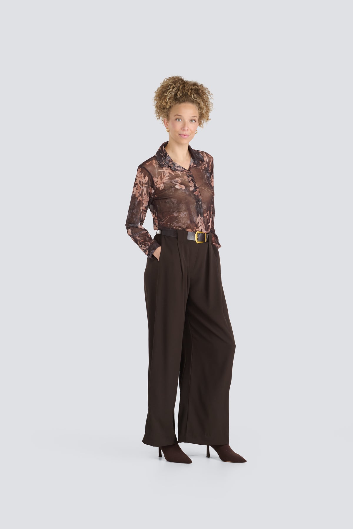Jessica Laura- Button Front Floral Mesh Blouse