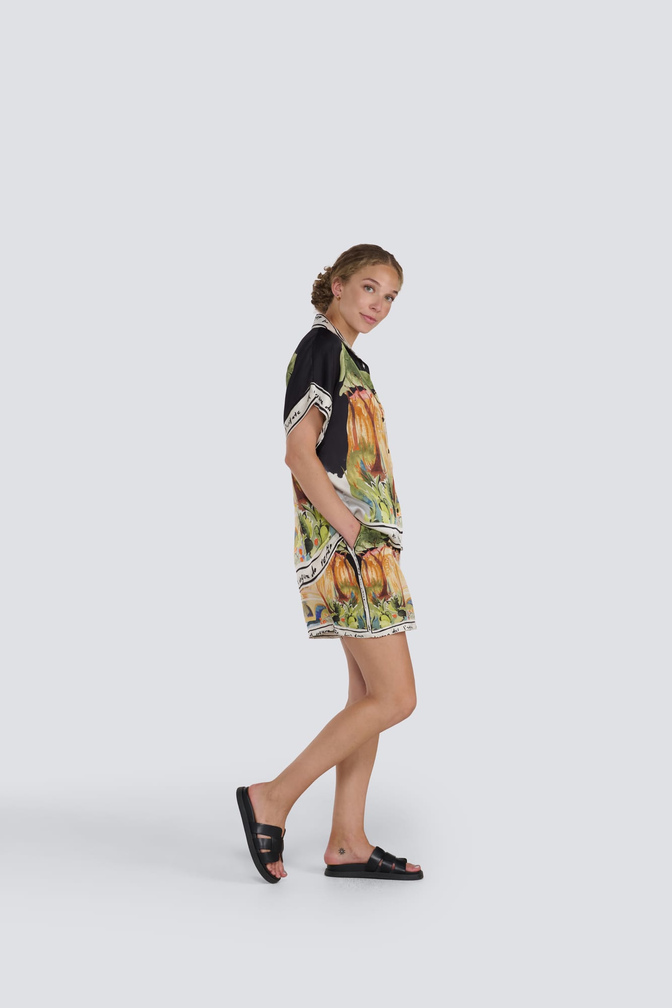 Jessica Laura- Italy Print Silk Blend Blouse in Black