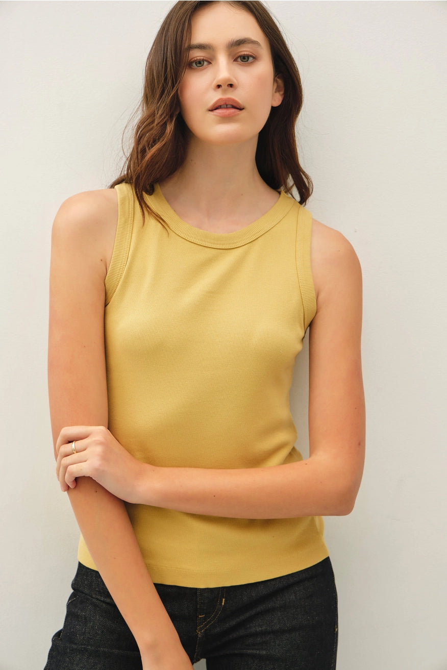 Be Cool - Basic Round Neck Tank Top in Mustard