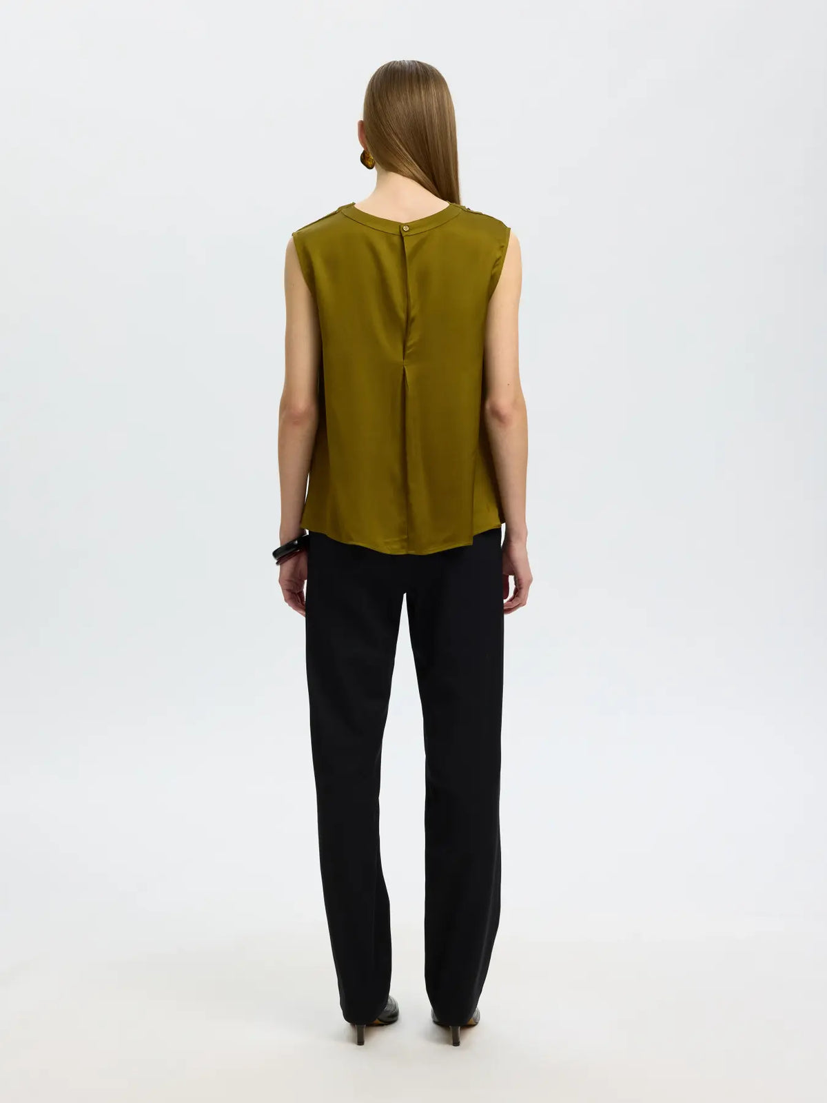 Selected- Wolina Cowl Neck Top in Fir Green