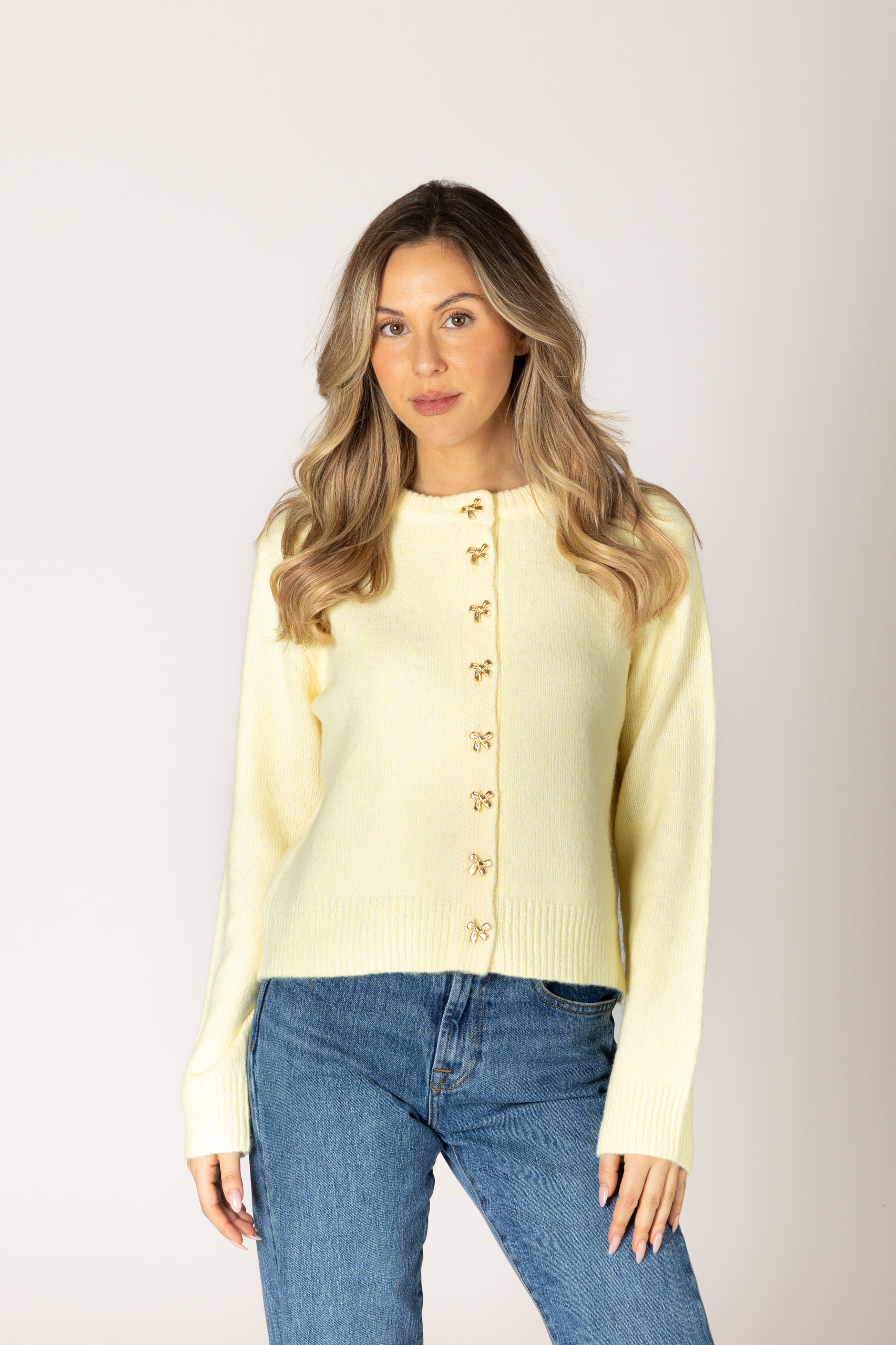 Lyla + Luxe- Aisha Bow Cardi in Lemonade