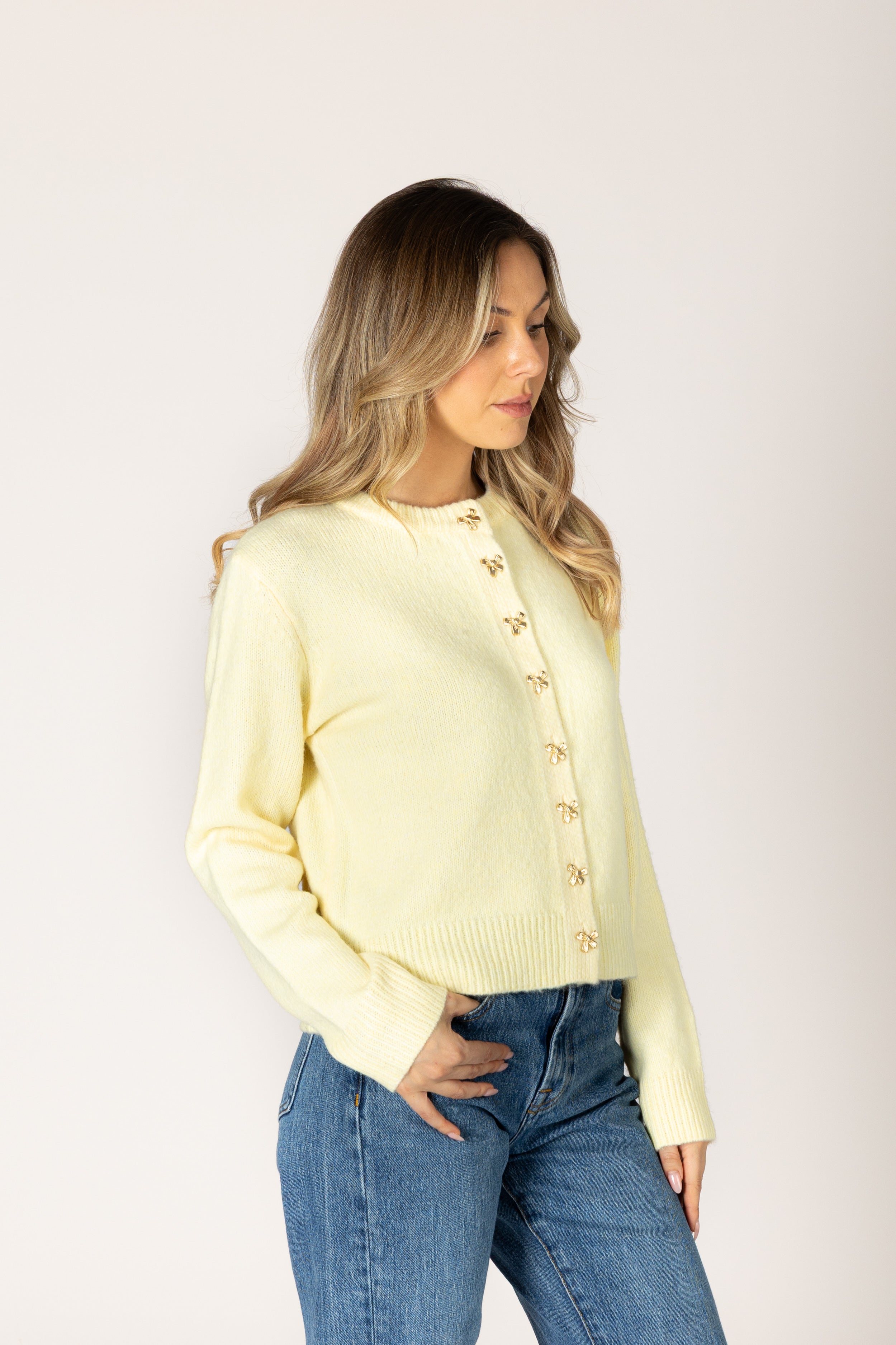 Lyla + Luxe- Aisha Bow Cardi in Lemonade