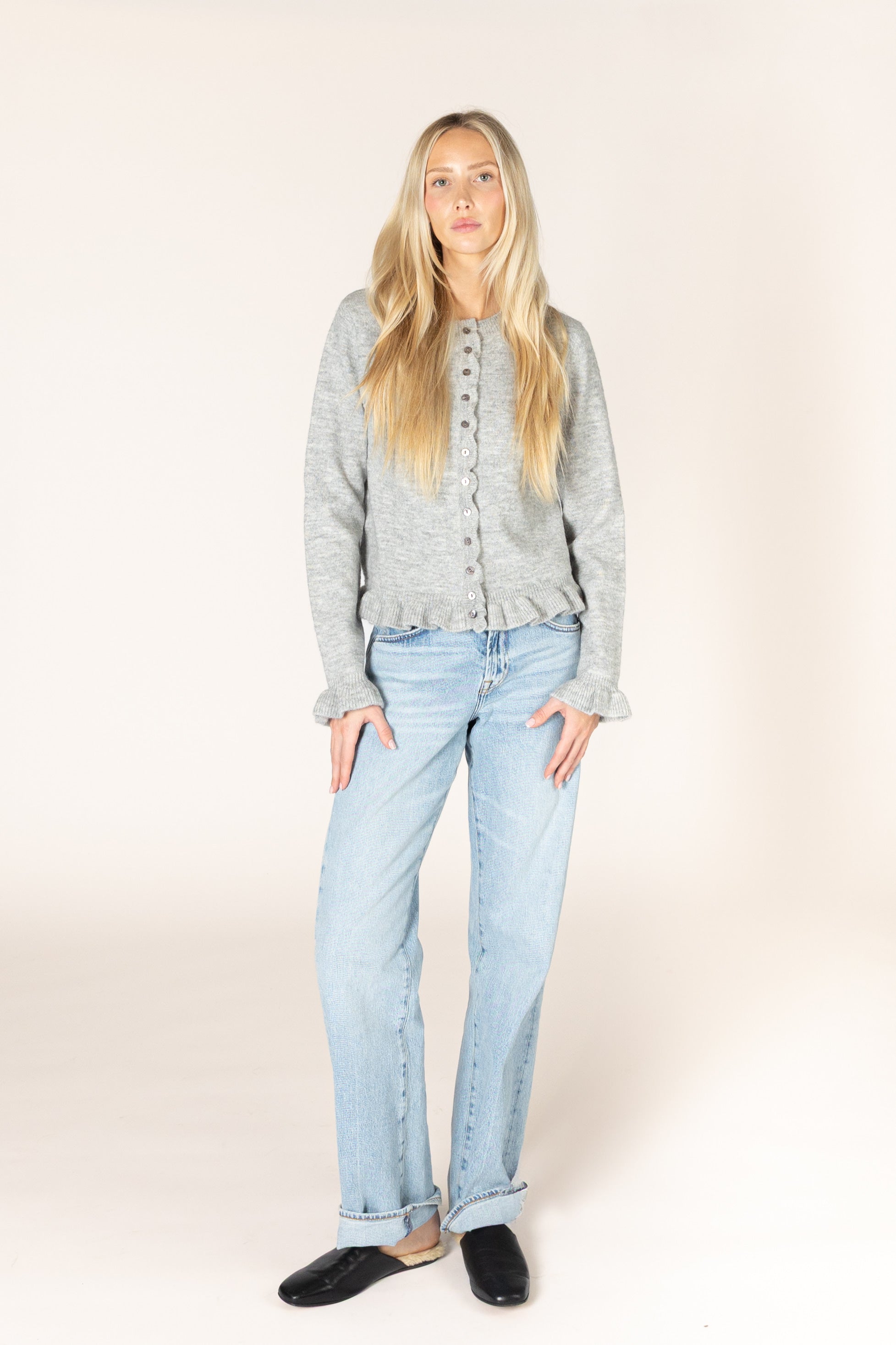 Lyla + Luxe- Annora Novelty Ruffle Cardi in Sterling
