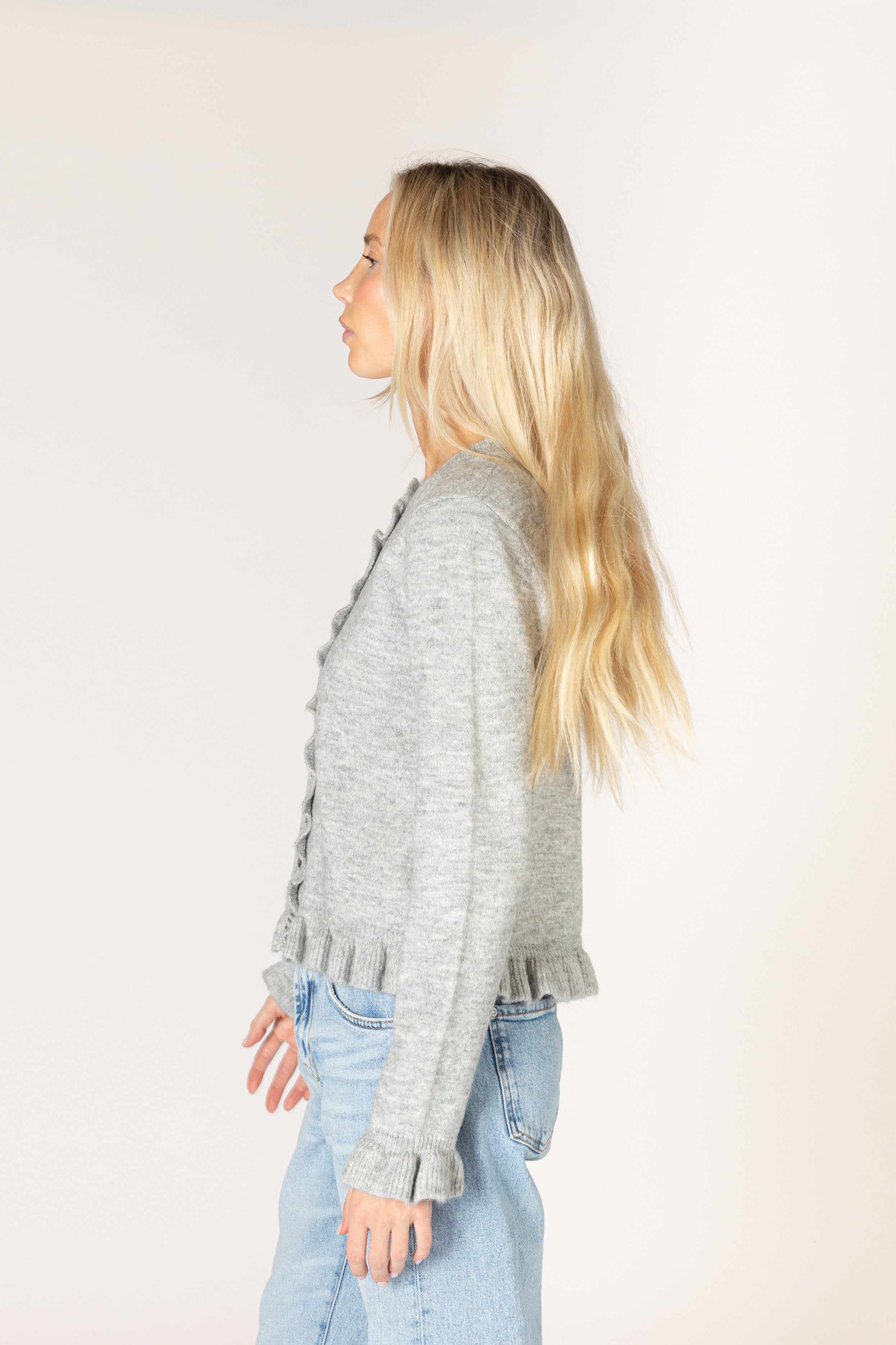Lyla + Luxe- Annora Novelty Ruffle Cardi in Sterling