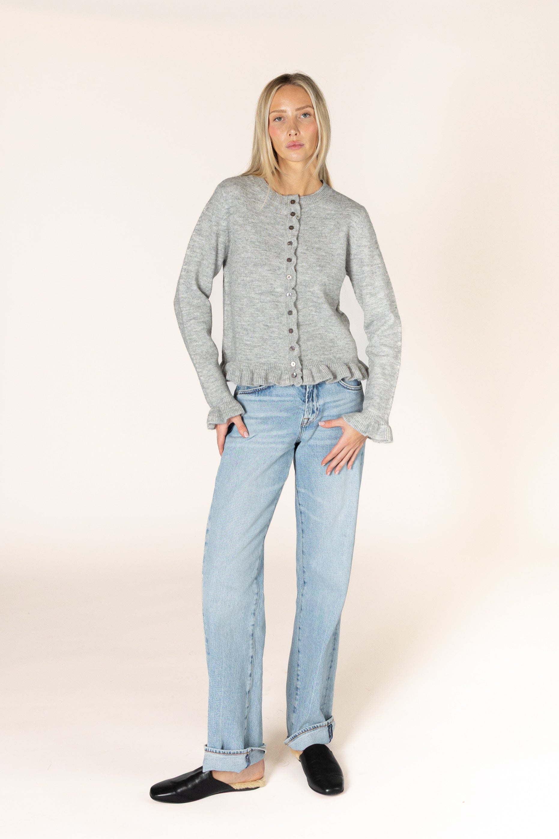 Lyla + Luxe- Annora Novelty Ruffle Cardi in Sterling