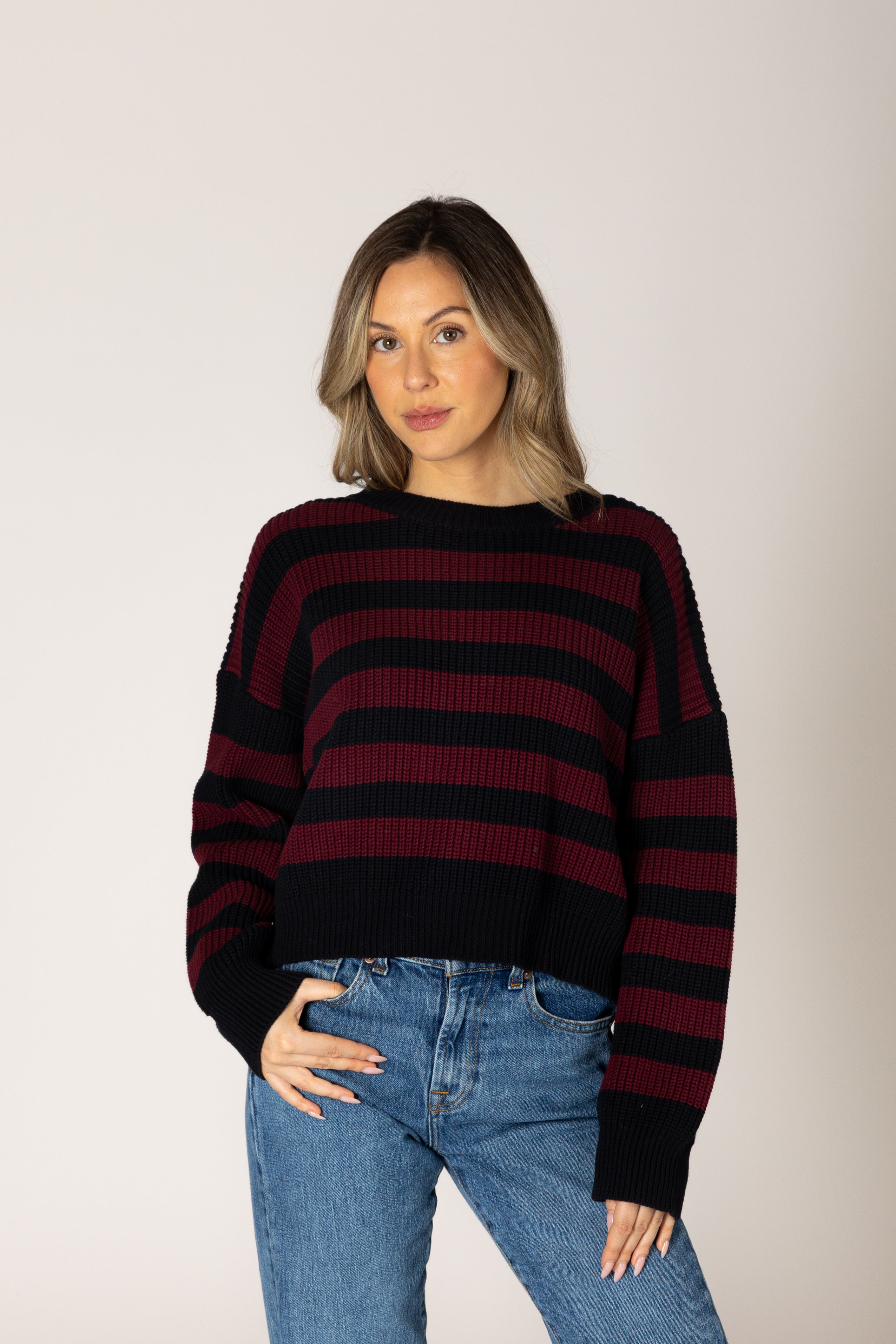 Lyla + Luxe- Bobby Stripe Sweater in Pomegranate