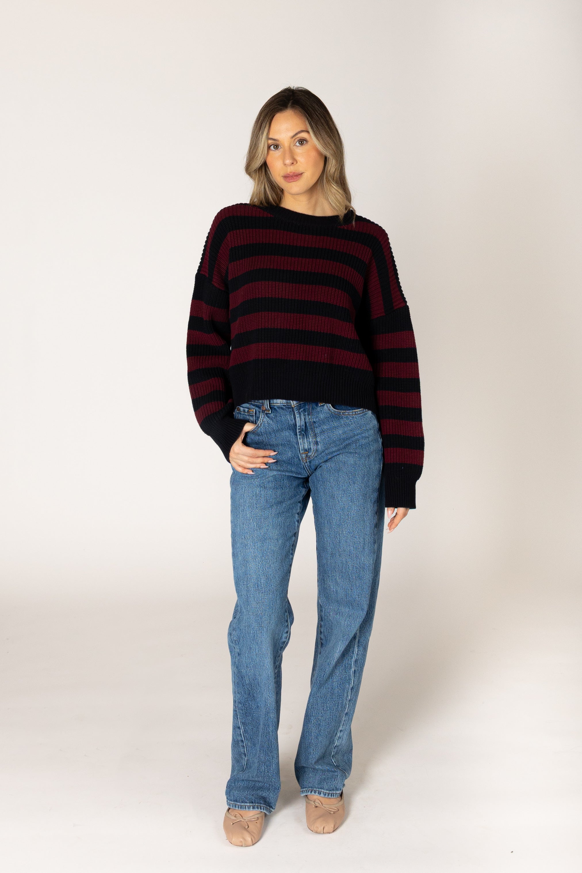 Lyla + Luxe- Bobby Stripe Sweater in Pomegranate