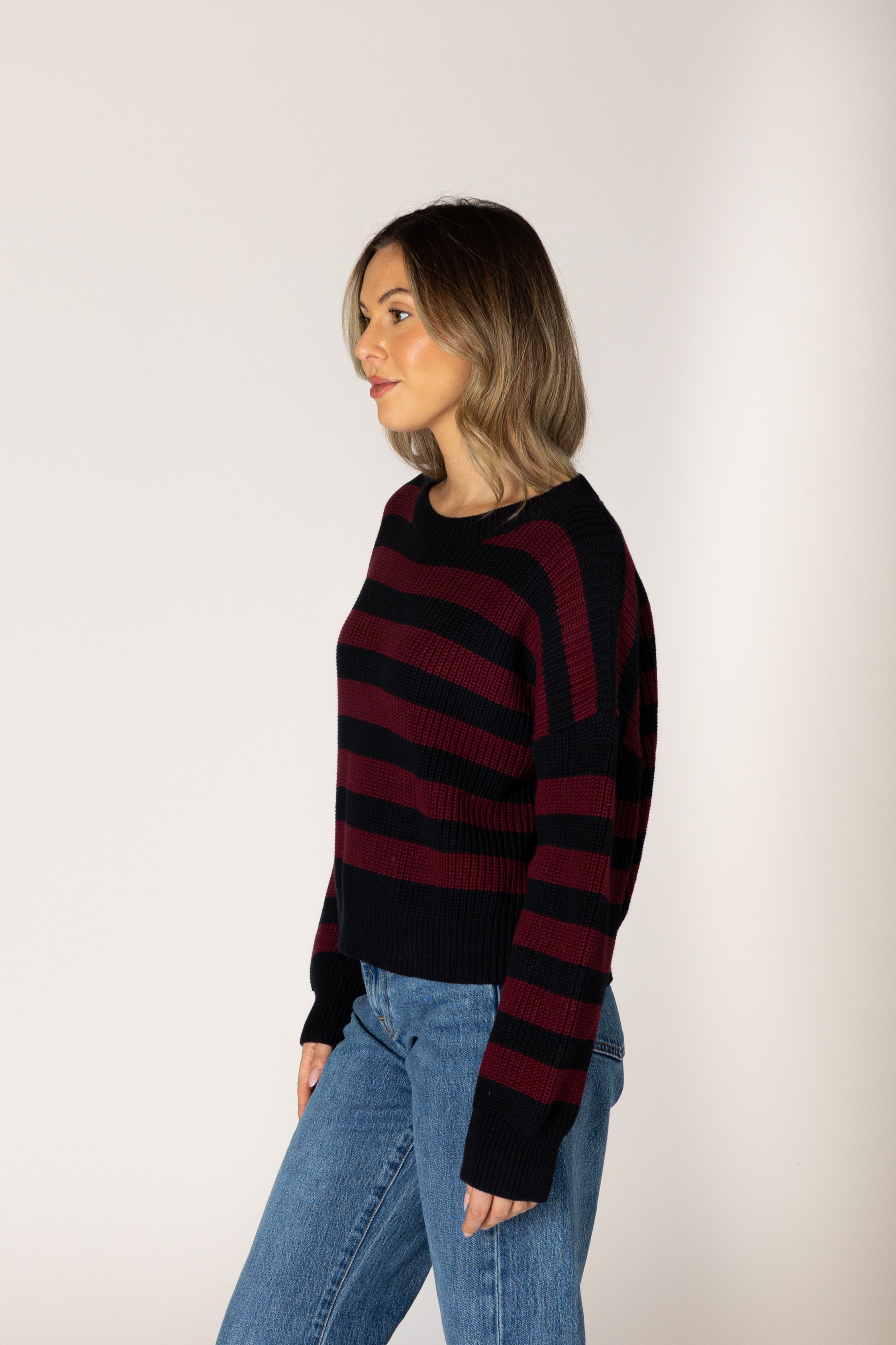 Lyla + Luxe- Bobby Stripe Sweater in Pomegranate