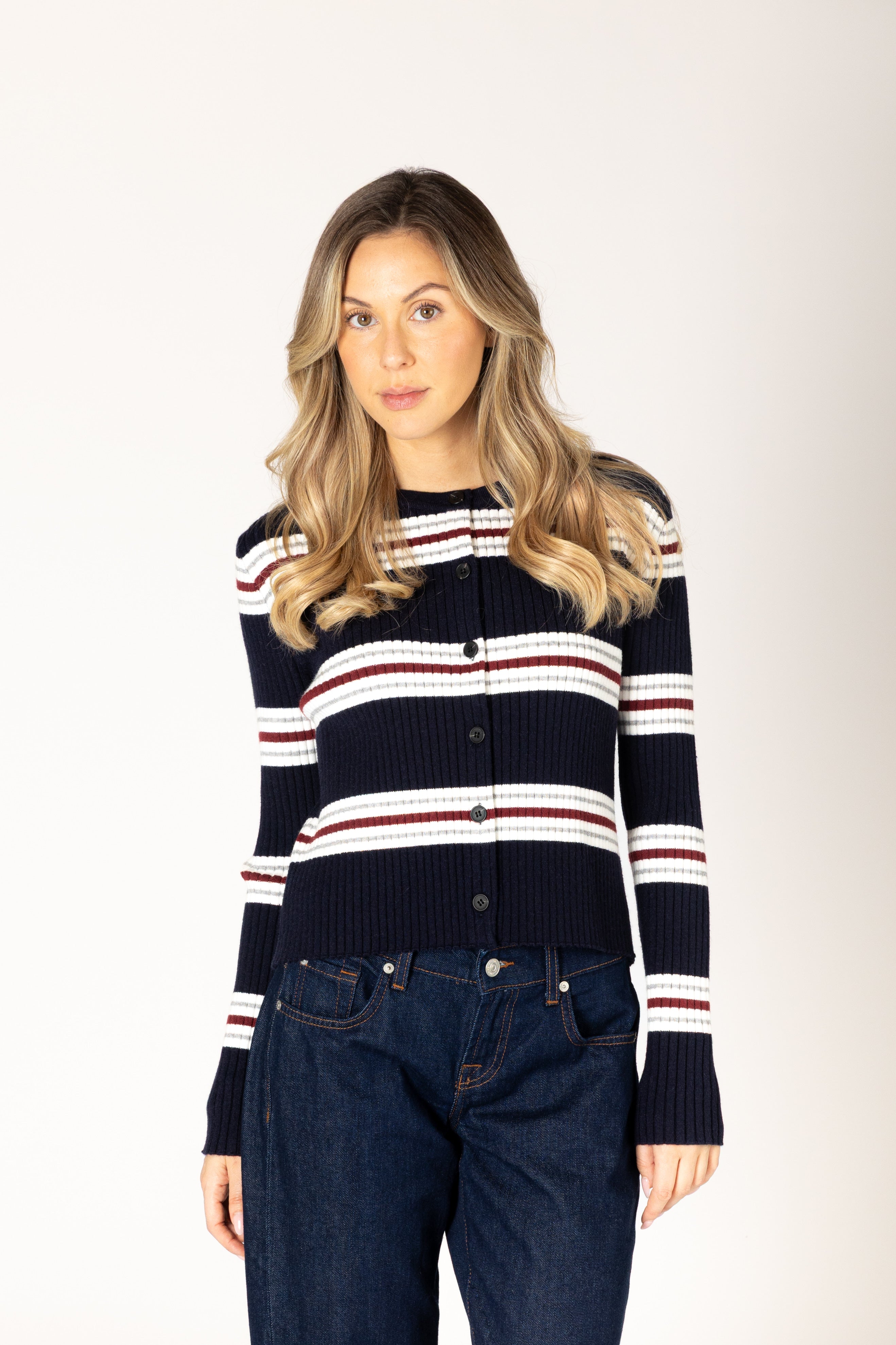Lyla + Luxe- Bree Essential Cardi in Navy Stripe