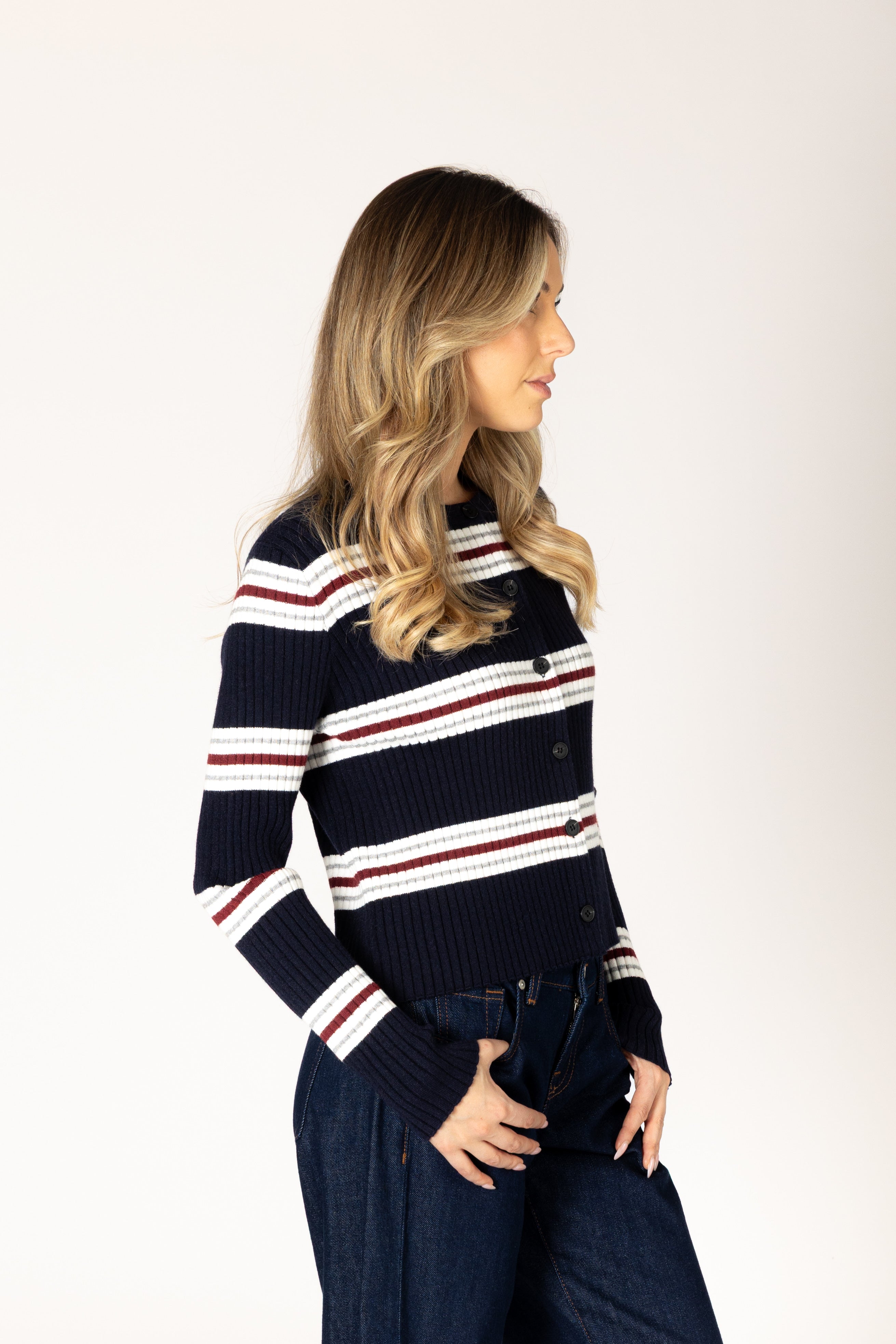 Lyla + Luxe- Bree Essential Cardi in Navy Stripe