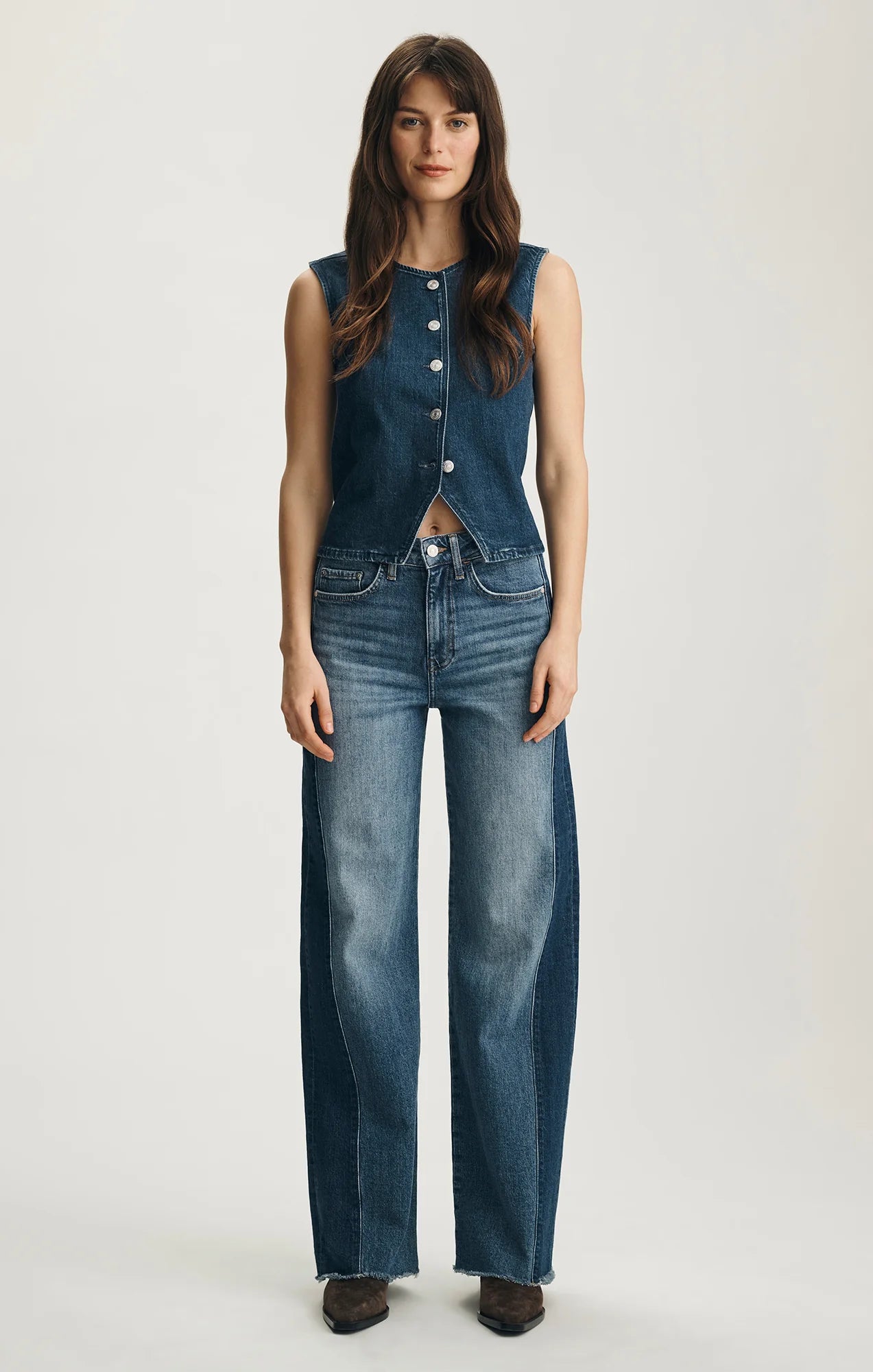 Mavi- Malibu High Rise Wide Leg in Mid Denim Blocking