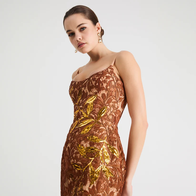 HELSI- Charlotte Floral Lace Gown in Copper