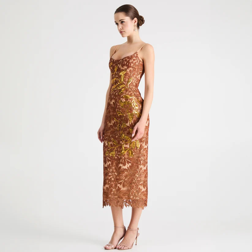 HELSI- Charlotte Floral Lace Gown in Copper
