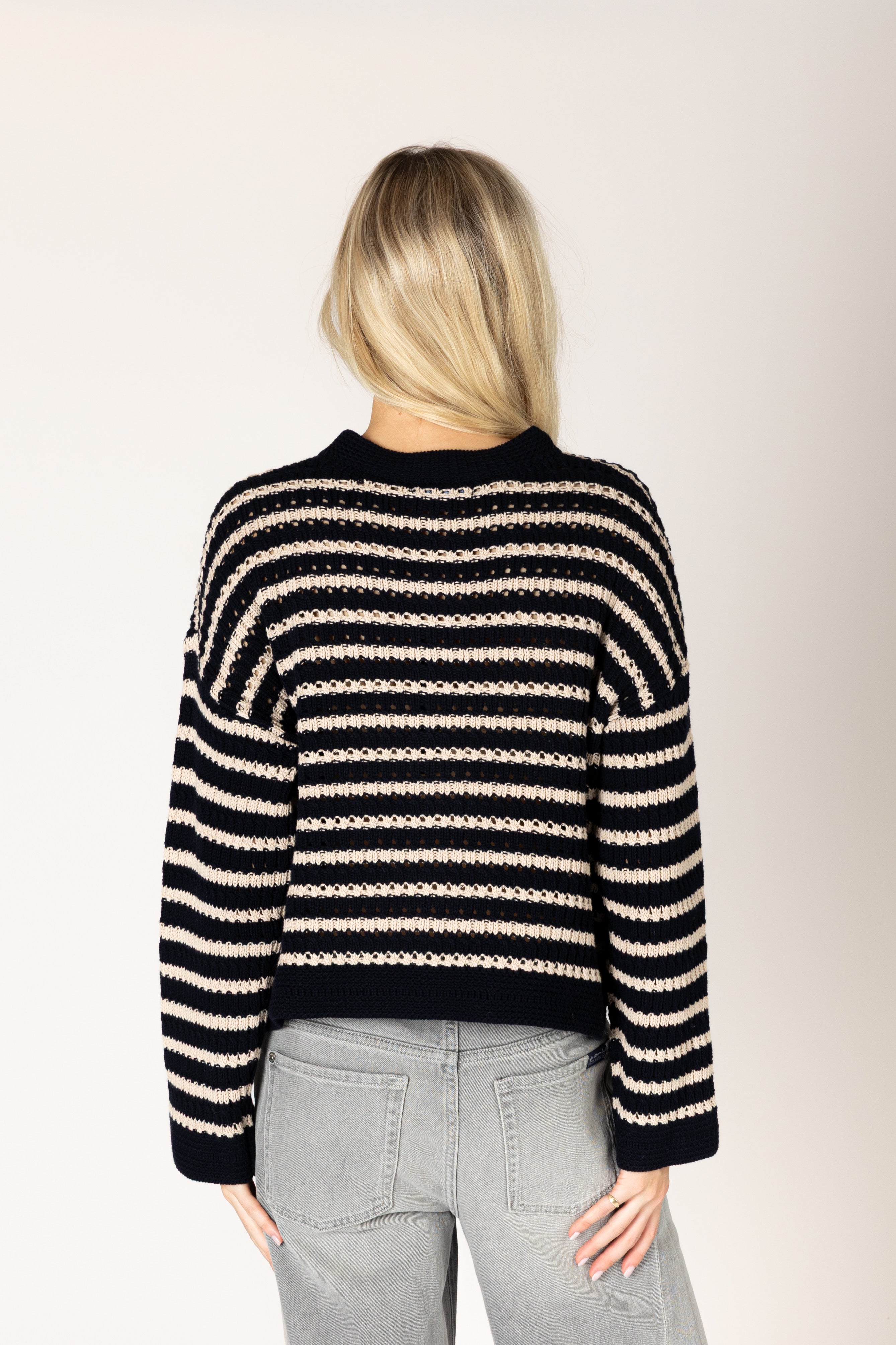 Lyla + Luxe- Dina Stripe Cardi in Navy
