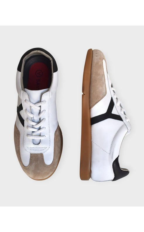 Saydo Shoes- Zelk Sneaker in Off-White and Taupe