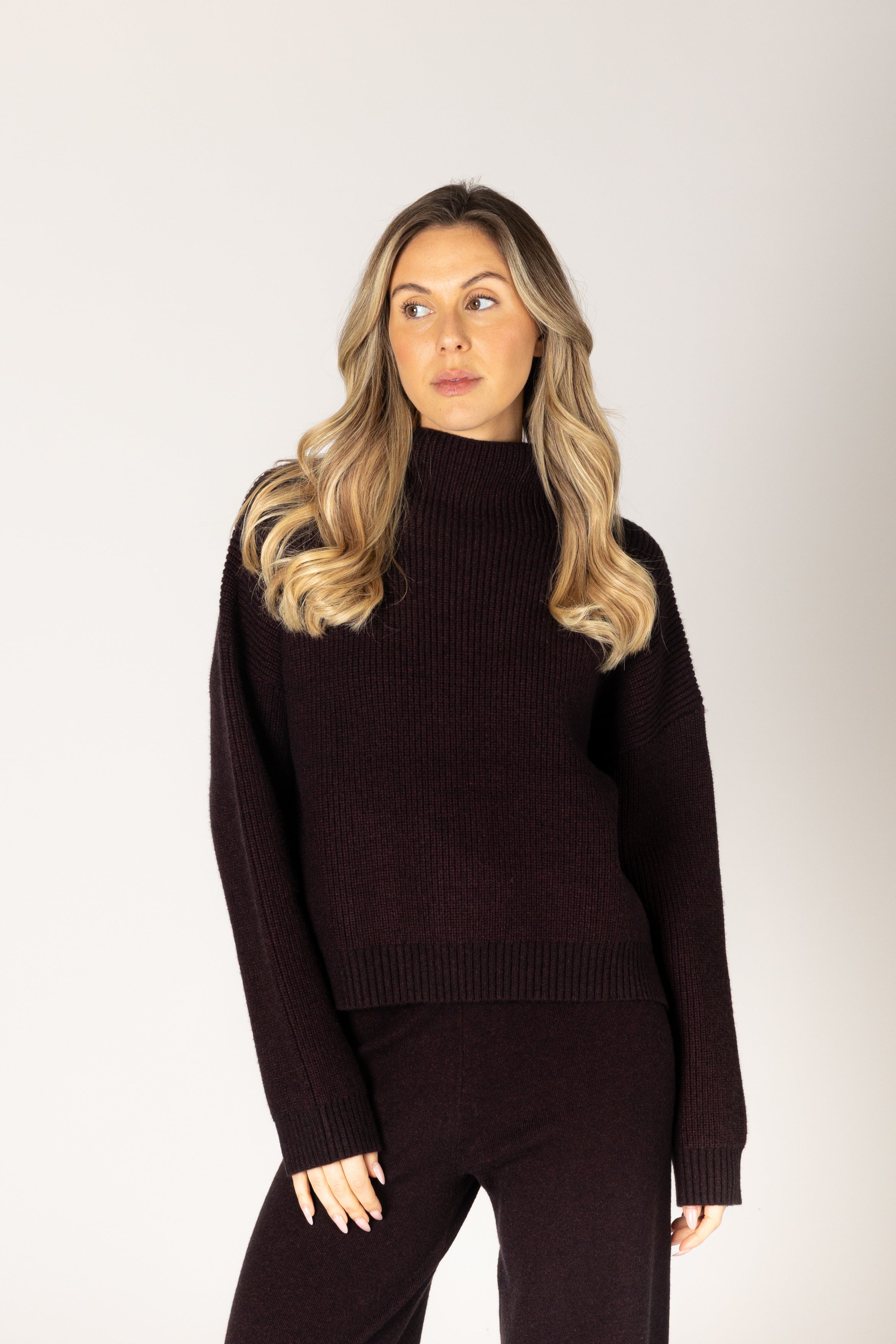 Lyla + Luxe- Evolet Essentials Mock Pullover in Acai