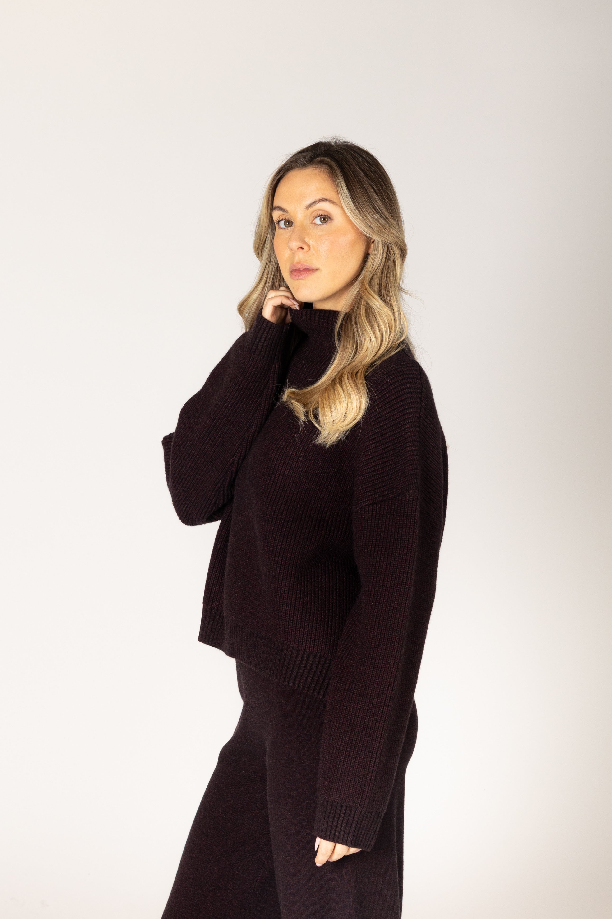 Lyla + Luxe- Evolet Essentials Mock Pullover in Acai
