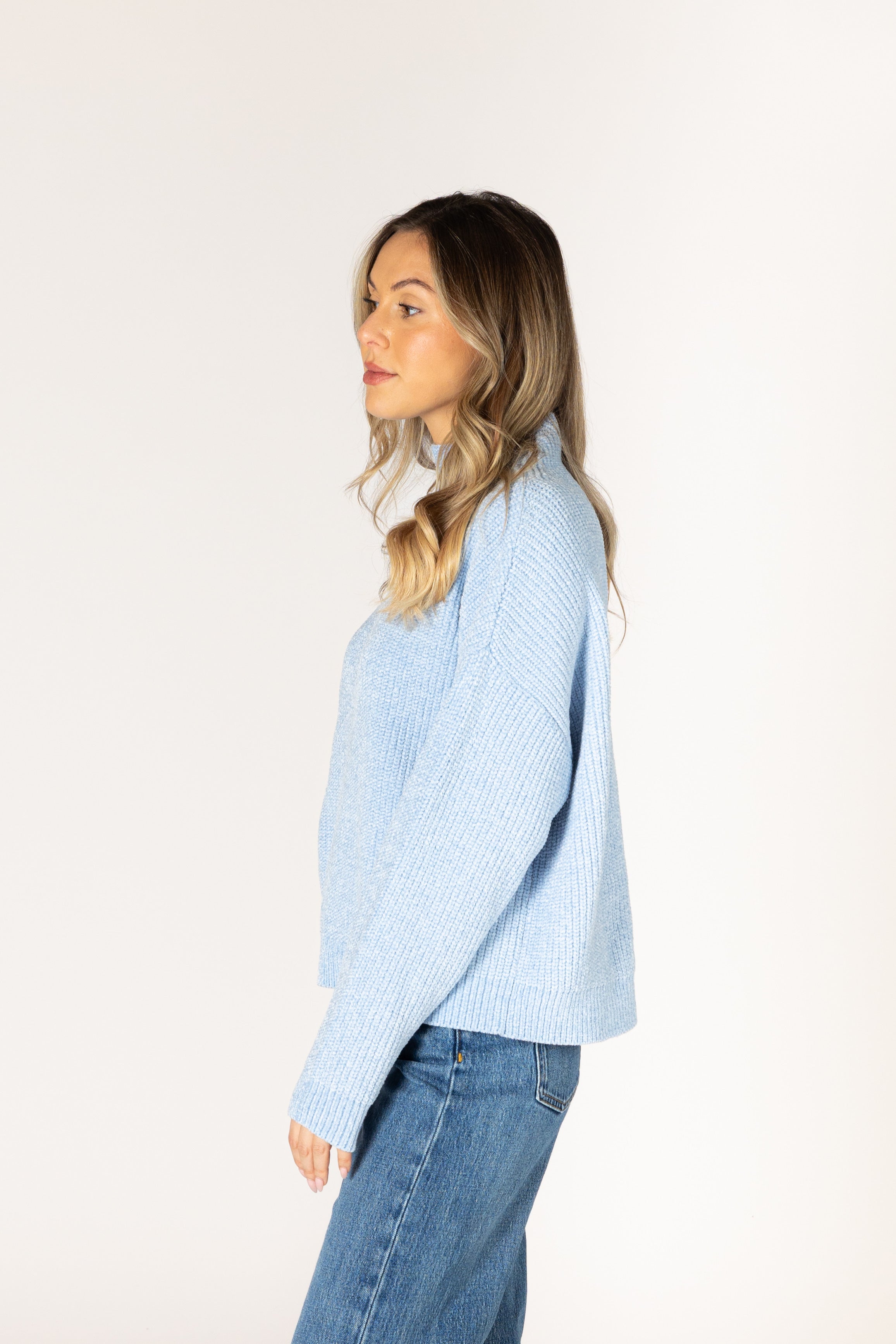 Lyla + Luxe- Evolet Chenille Mock Rib Sweater in Sky