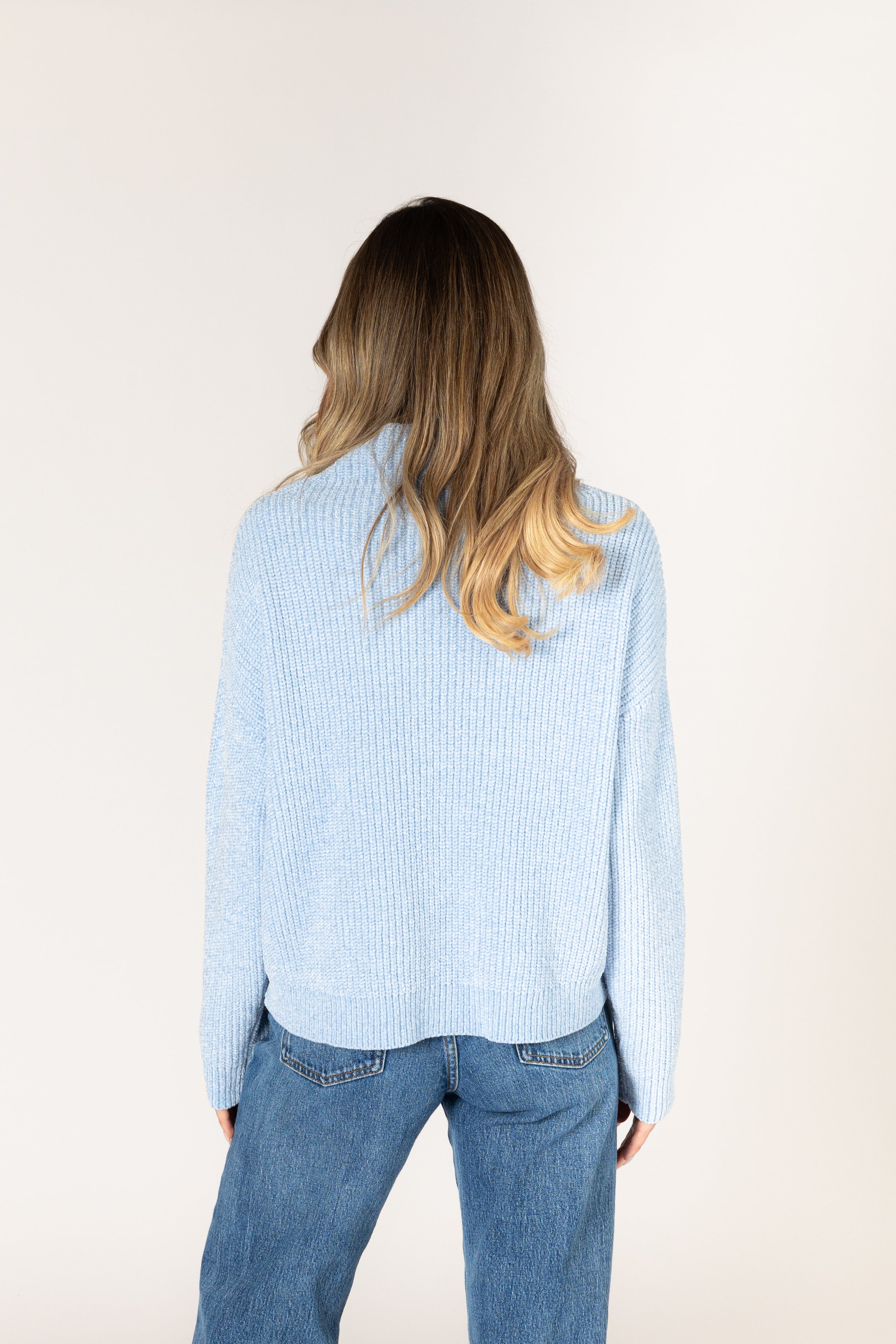 Lyla + Luxe- Evolet Chenille Mock Rib Sweater in Sky