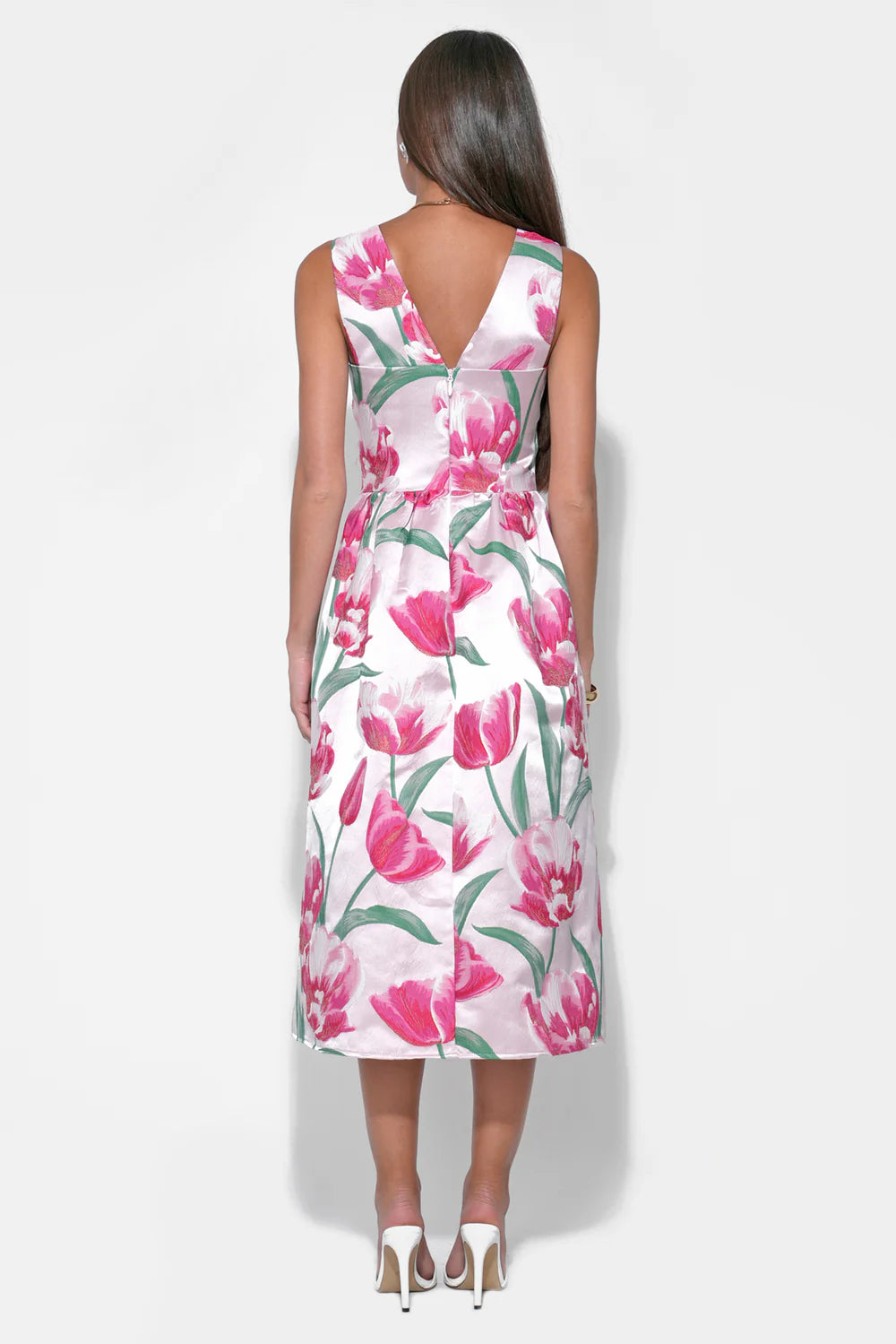 Adelyn Rae- Amira Sweetheart Flower Jacquard Midi Dress in Tulip Floral