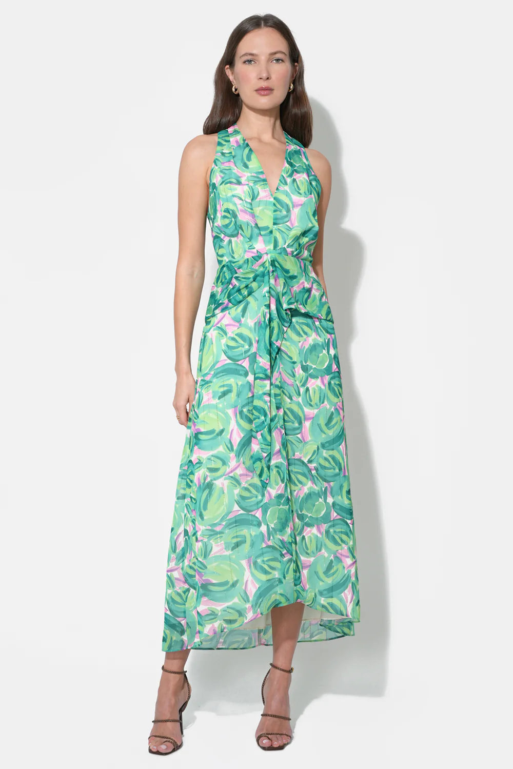Adelyn Rae- Margot Wrap Tie Waist Printed Maxi Dress in Green