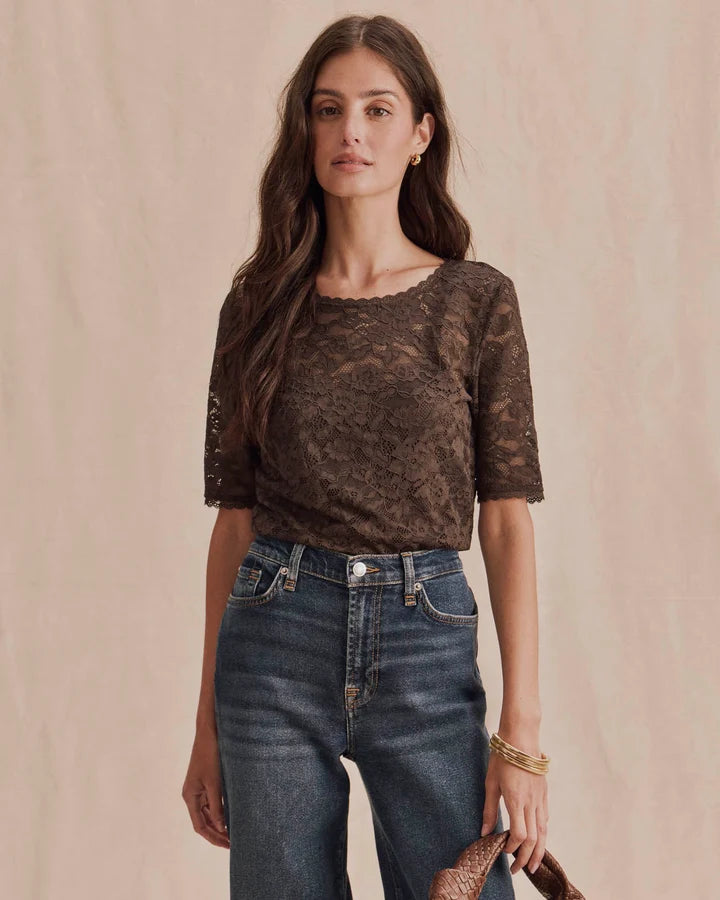 Splendid- Skyler Stretch Lace Top in Java
