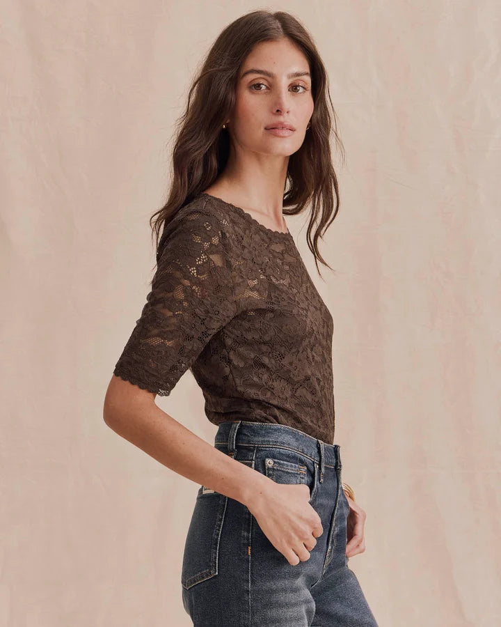 Splendid- Skyler Stretch Lace Top in Java
