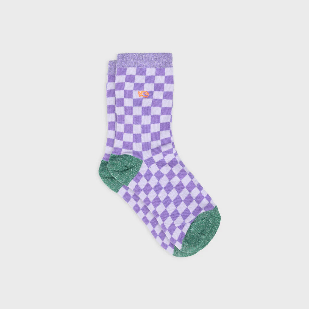 BILLYBELT - Combed Cotton Checkered Socks in Purple