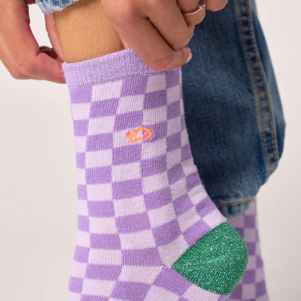 BILLYBELT - Combed Cotton Checkered Socks in Purple