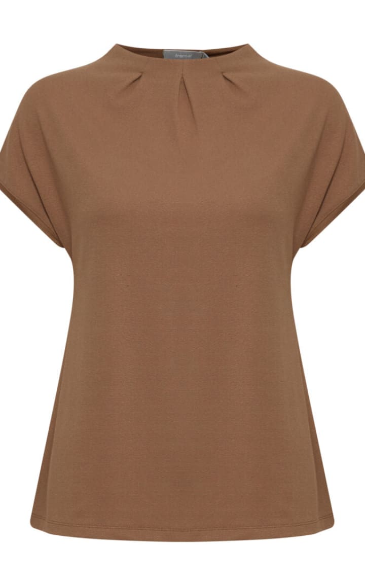 Fransa - Skate High Neck Short Sleeve Blouse - Coca Mocha /