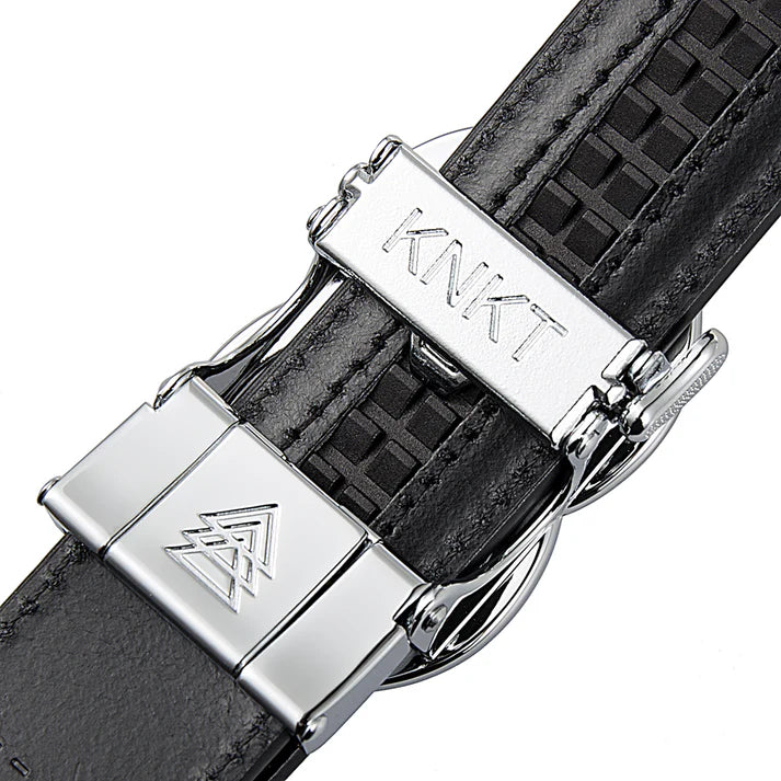 KNKT- Eclipse Silver Italian Full-Grain Leather Belt in Black