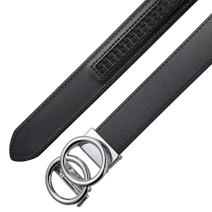 KNKT- Eclipse Silver Italian Full-Grain Leather Belt in Black