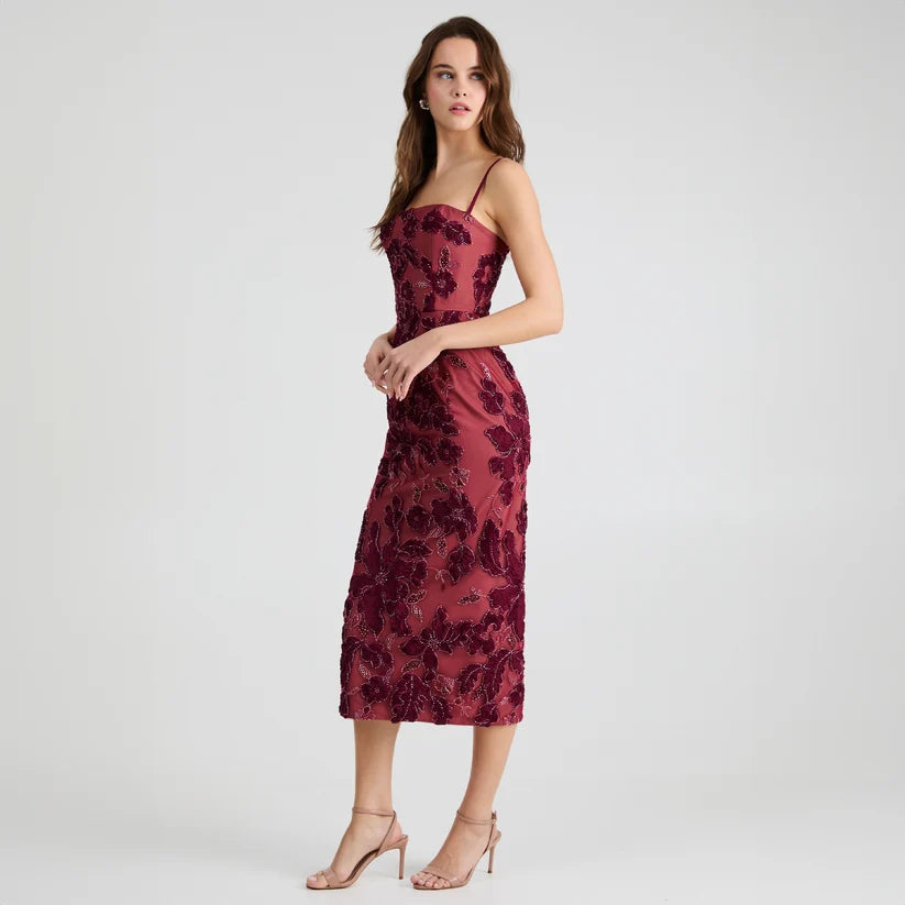 HELSI- Gemma Floral Embroidered Gown in Merlot