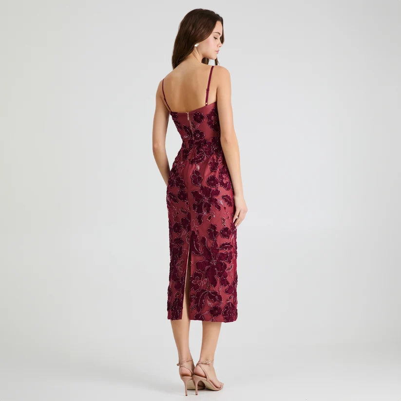 HELSI- Gemma Floral Embroidered Gown in Merlot