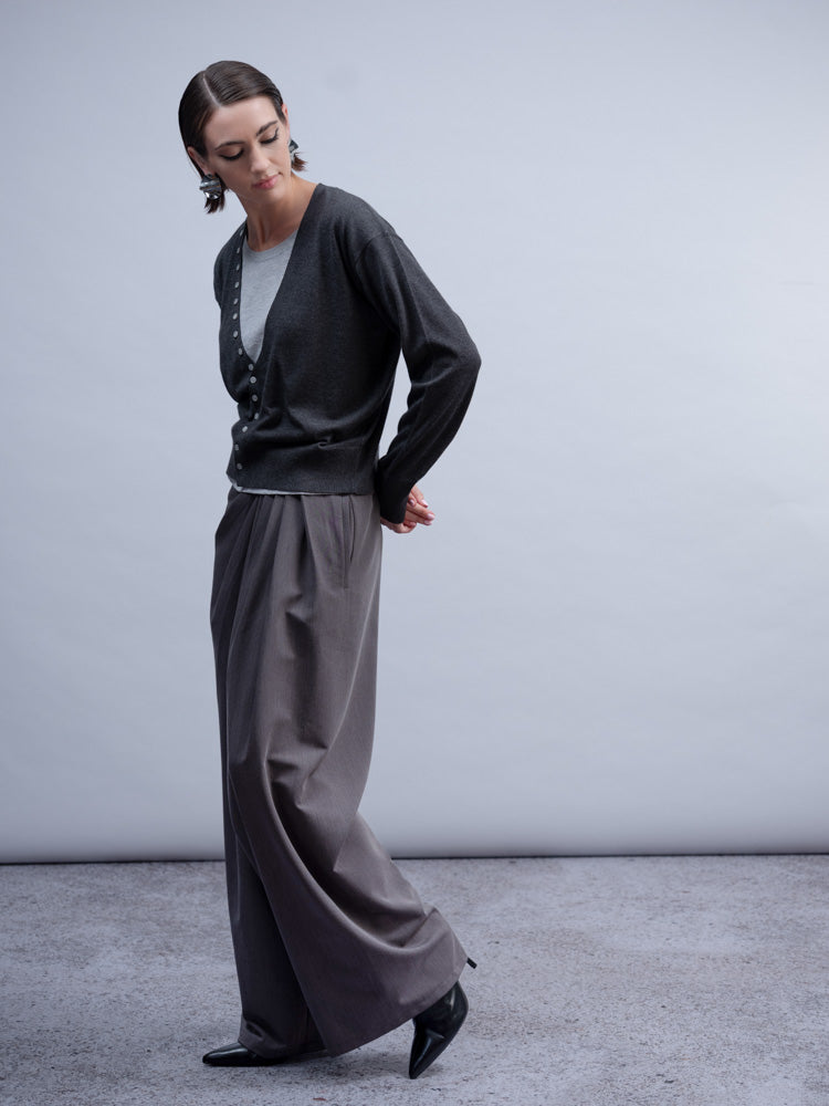 HAAKŌ- V-Neck Buttoned Sweater in Charcoal