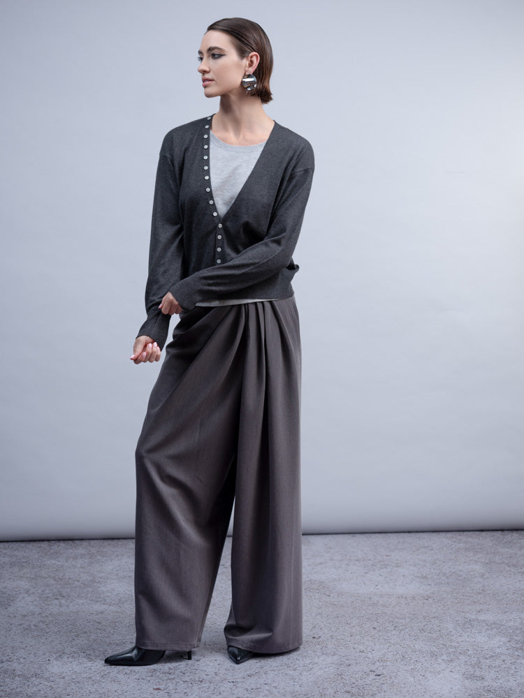 HAAKŌ- V-Neck Buttoned Sweater in Charcoal