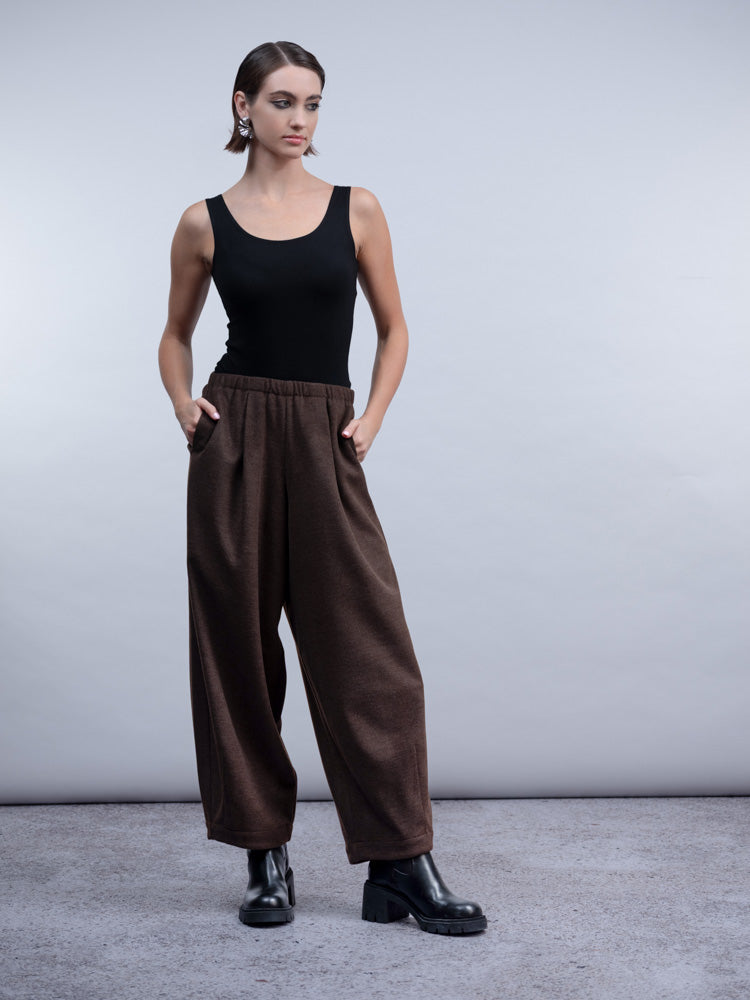 HAAKŌ- Wide Leg Trousers in Chocolate