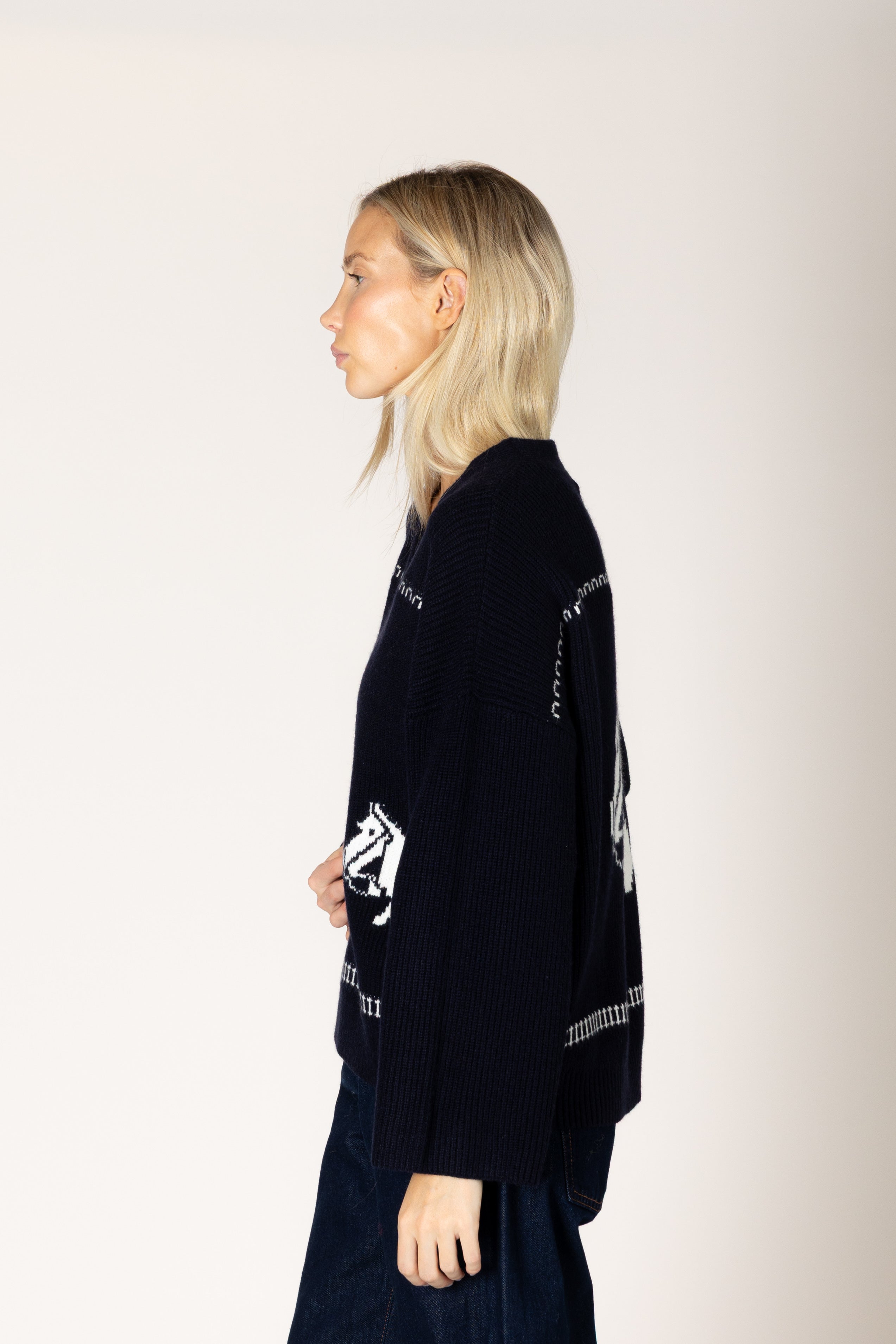 Lyla + Luxe- Howdy Fair Isle Horse Print Open Cardi in Navy