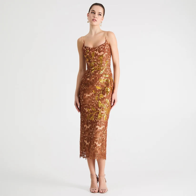 HELSI- Charlotte Floral Lace Gown in Copper