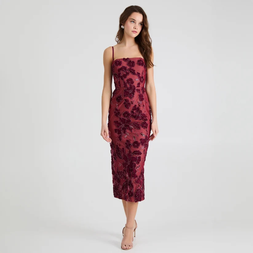 HELSI- Gemma Floral Embroidered Gown in Merlot