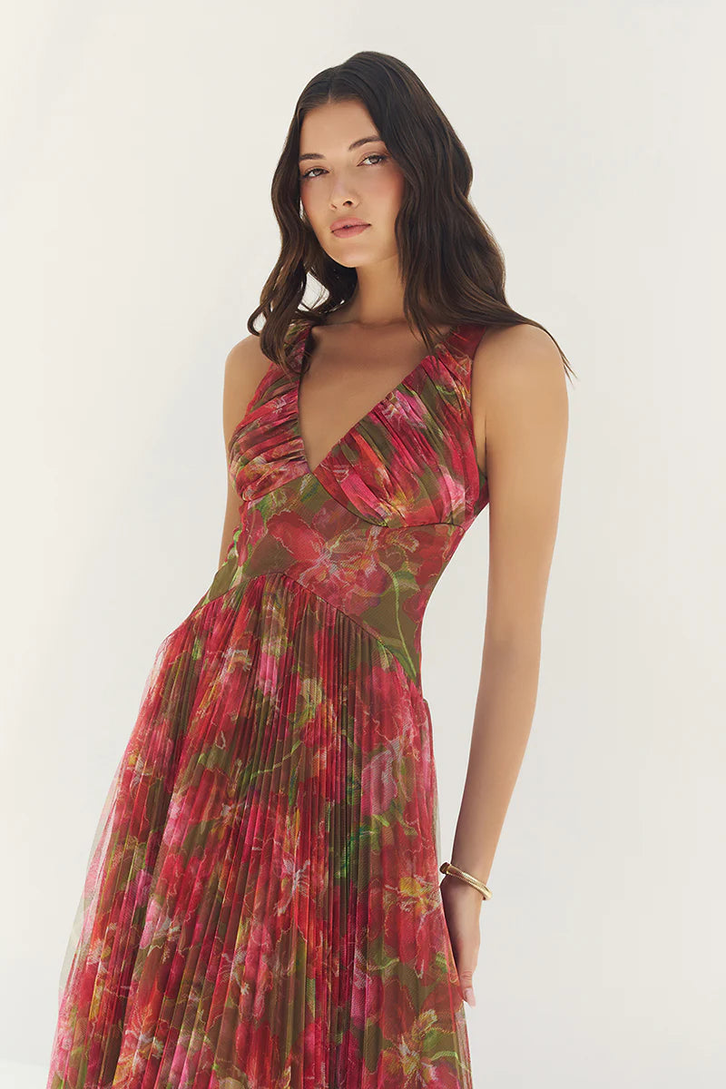 Hutch - Eliana Dress in Olive Watercolor Vivid Orchid