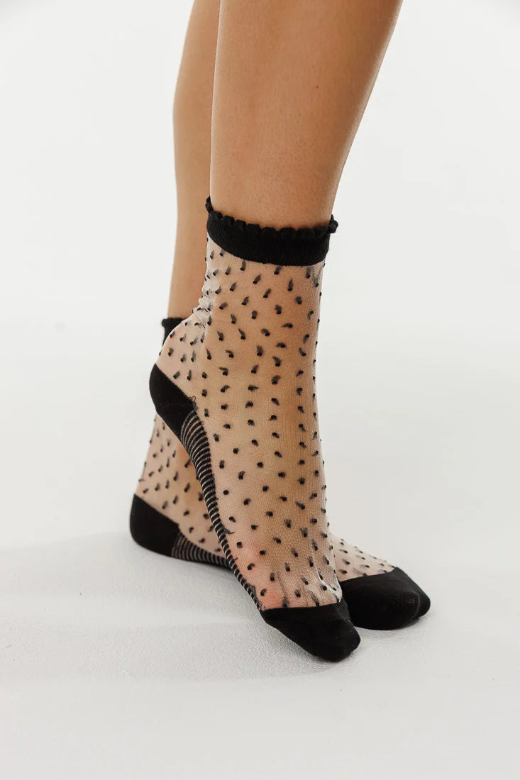 LIMLIM- Sheer Polka Dot Socks in Black