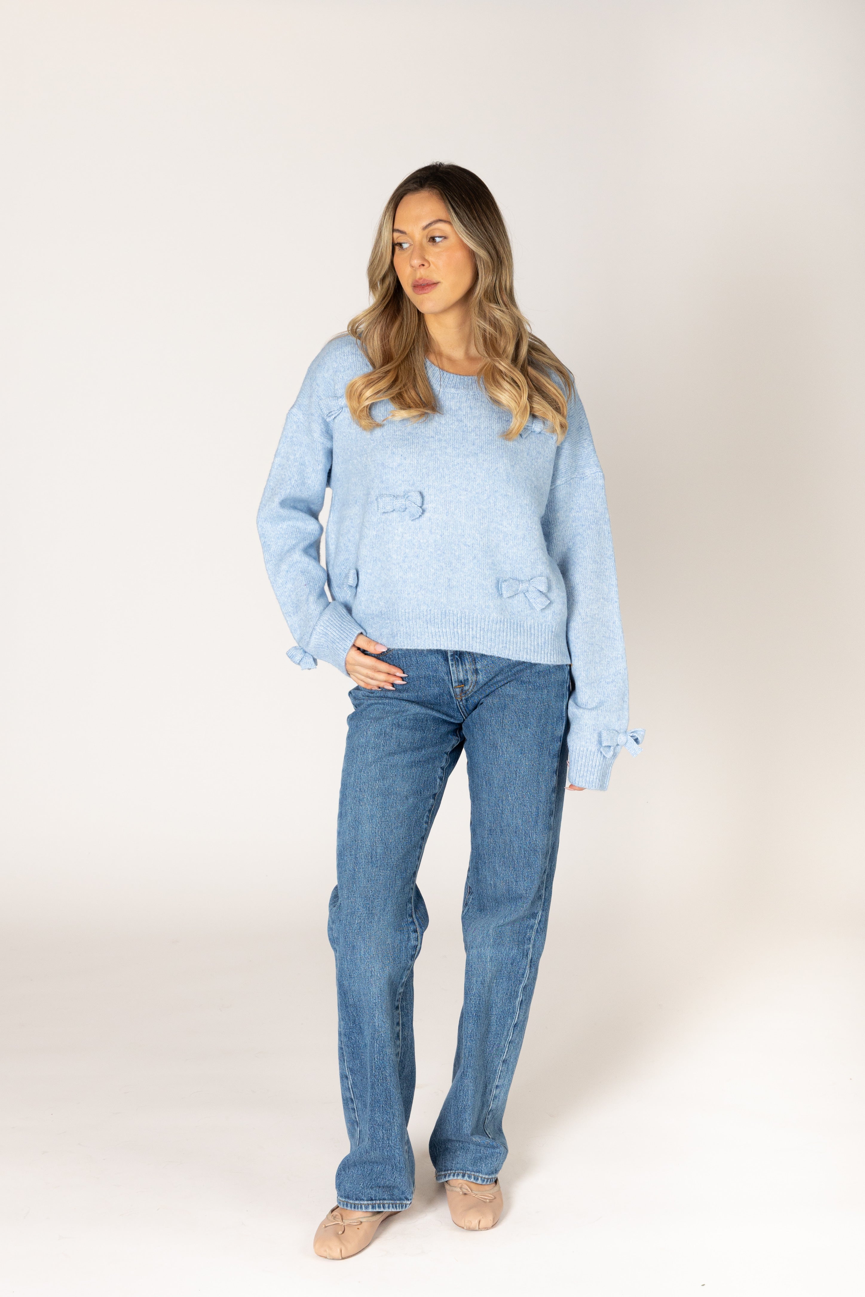 Lyla + Luxe- Jessie Novelty Bow Sweater in Sky
