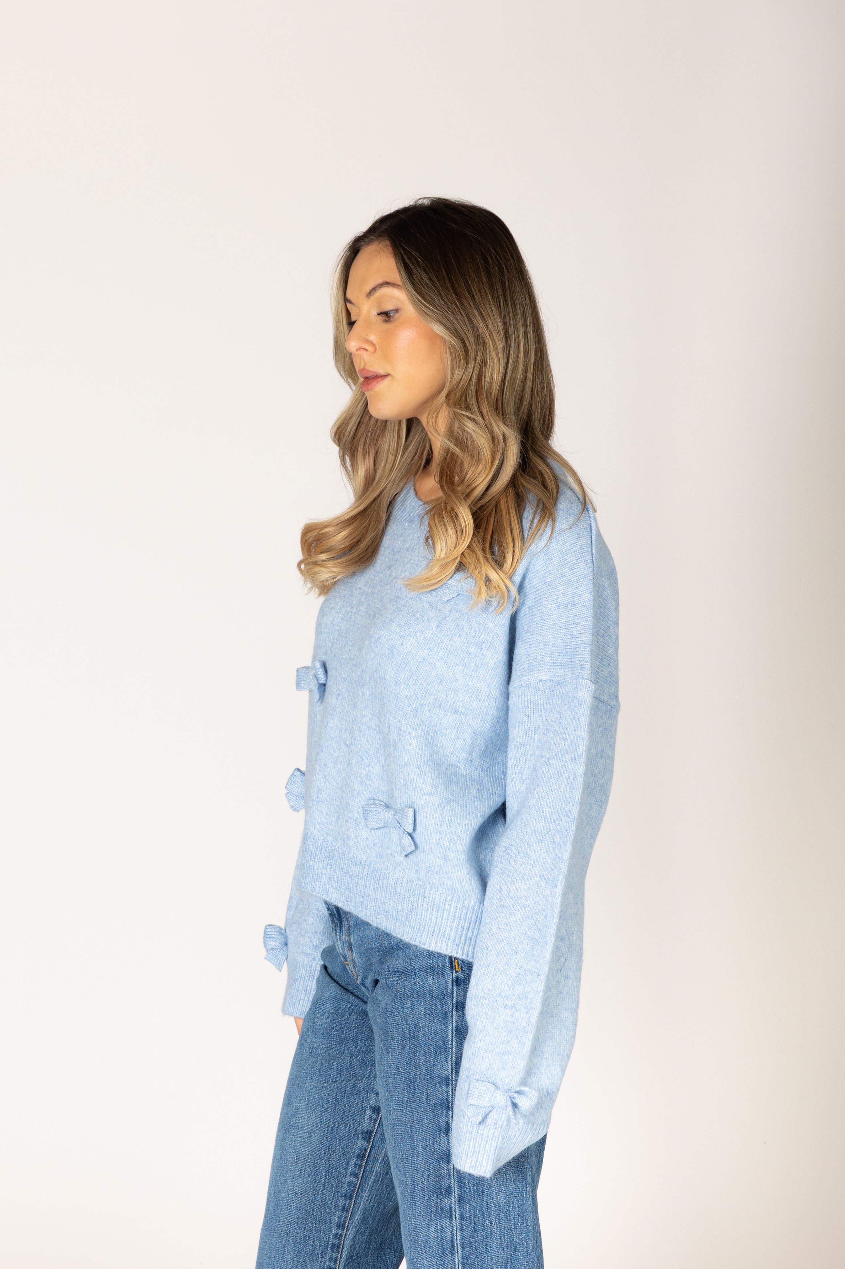 Lyla + Luxe- Jessie Novelty Bow Sweater in Sky