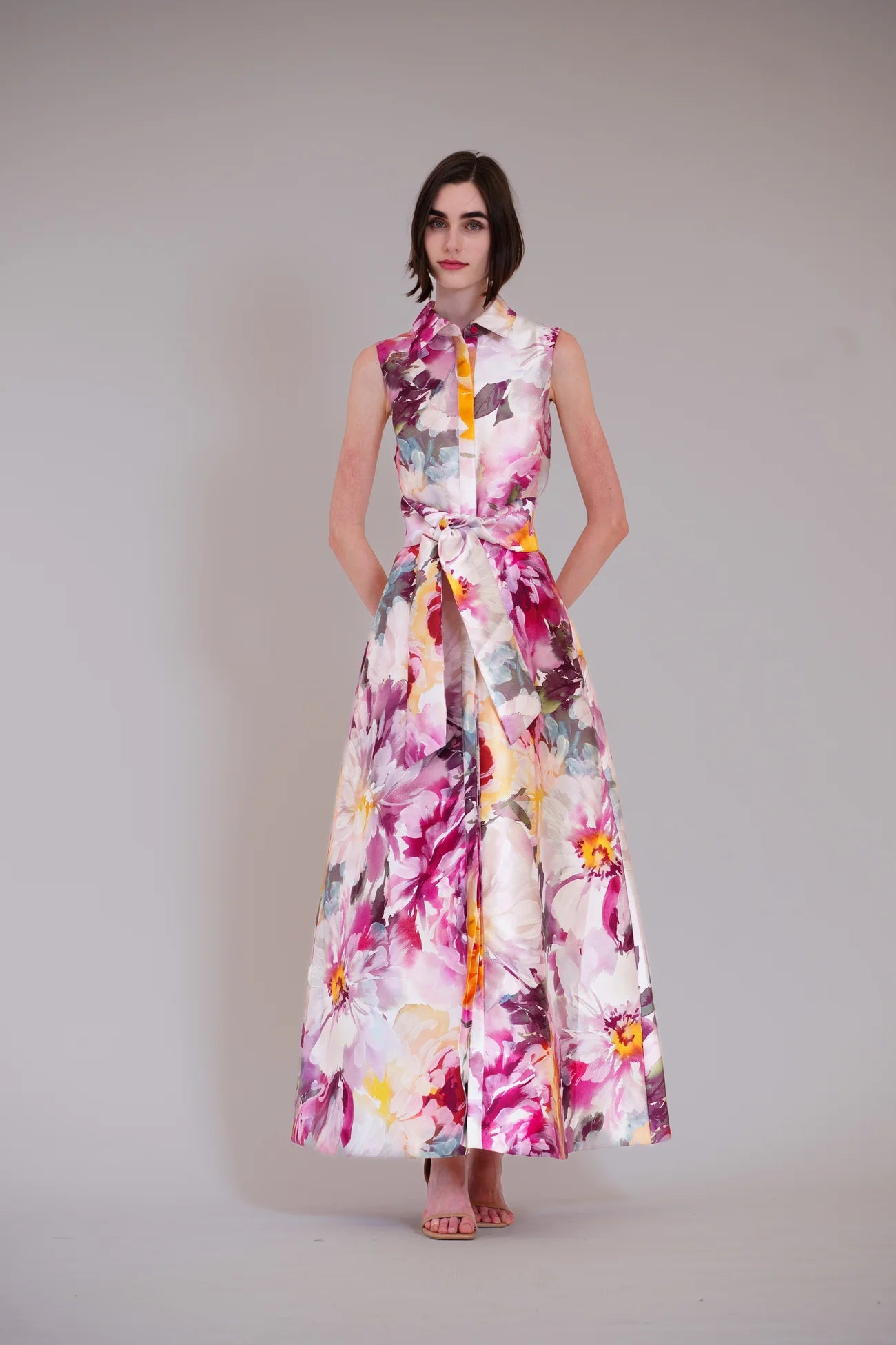 Julia Jordan- Sleeveless Collared Shirtdress Gown in Pink
