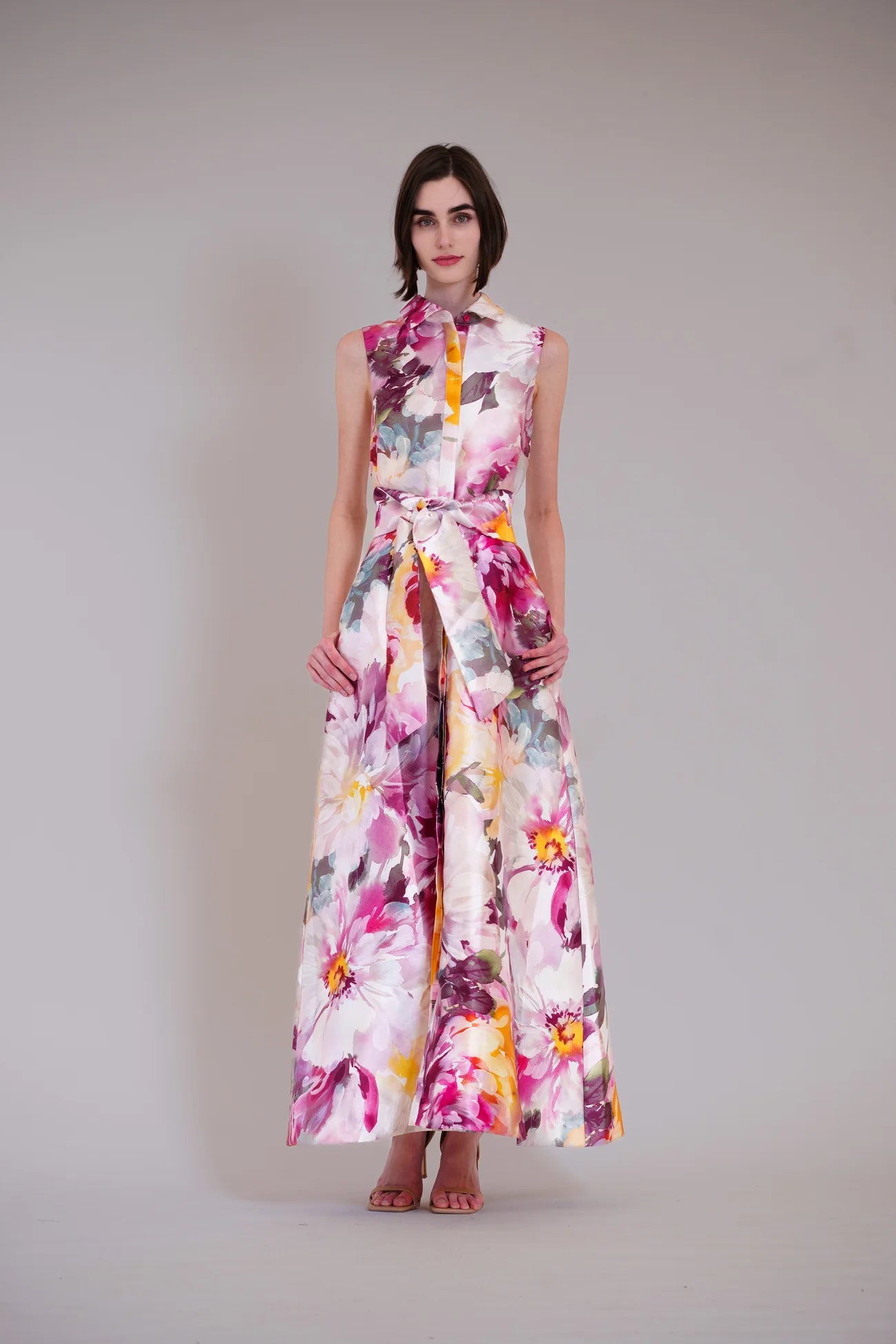 Julia Jordan- Sleeveless Collared Shirtdress Gown in Pink