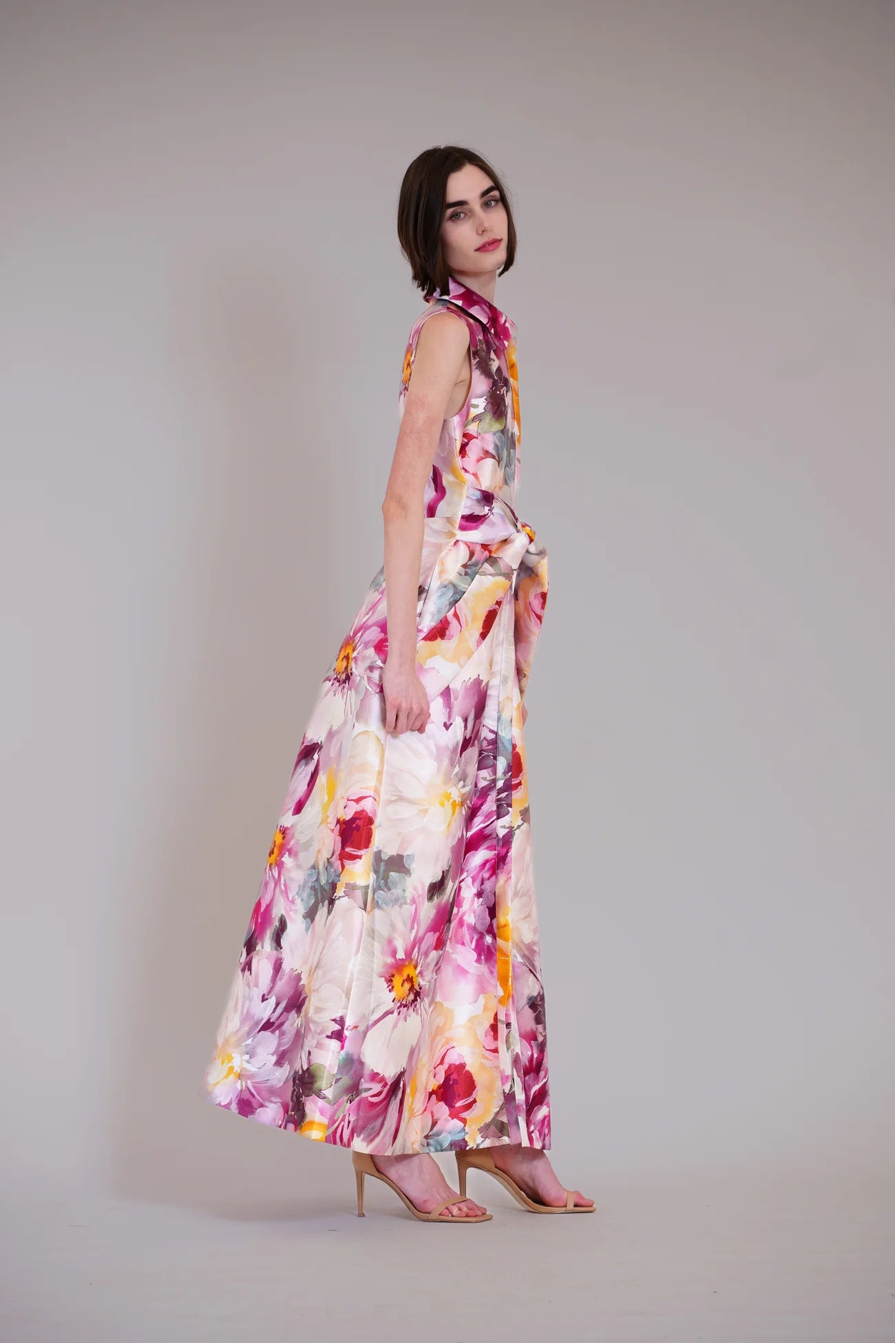Julia Jordan- Sleeveless Collared Shirtdress Gown in Pink