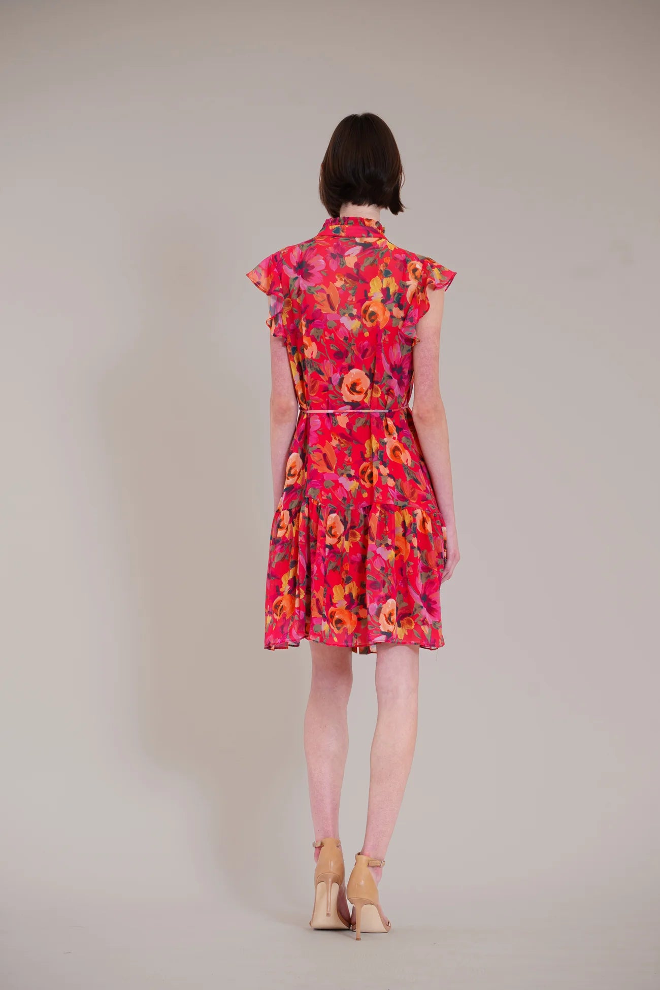 Julia Jordan- Flutter Sleeve Pleated Mini Dress in Red